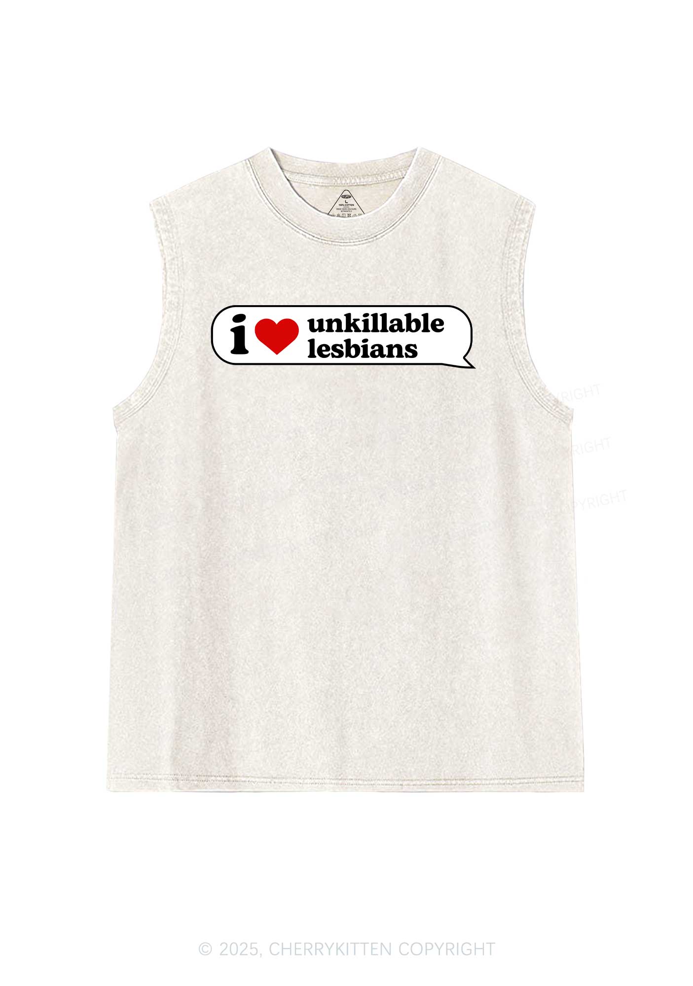 I Love Unkillable Lesbians Pride Y2K Washed Muscle Tank Cherrykitten - Image 3