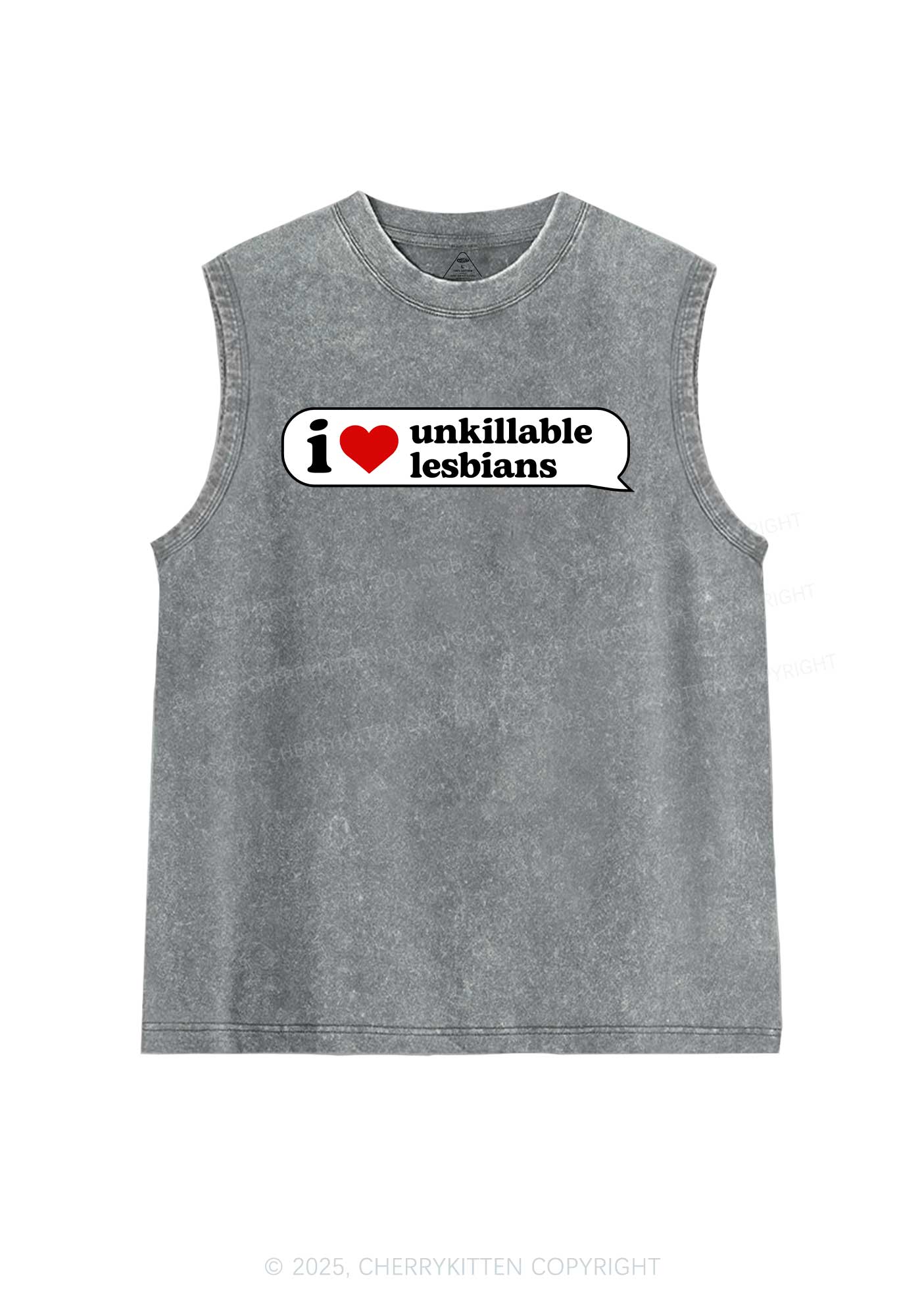 I Love Unkillable Lesbians Pride Y2K Washed Muscle Tank Cherrykitten - Image 5