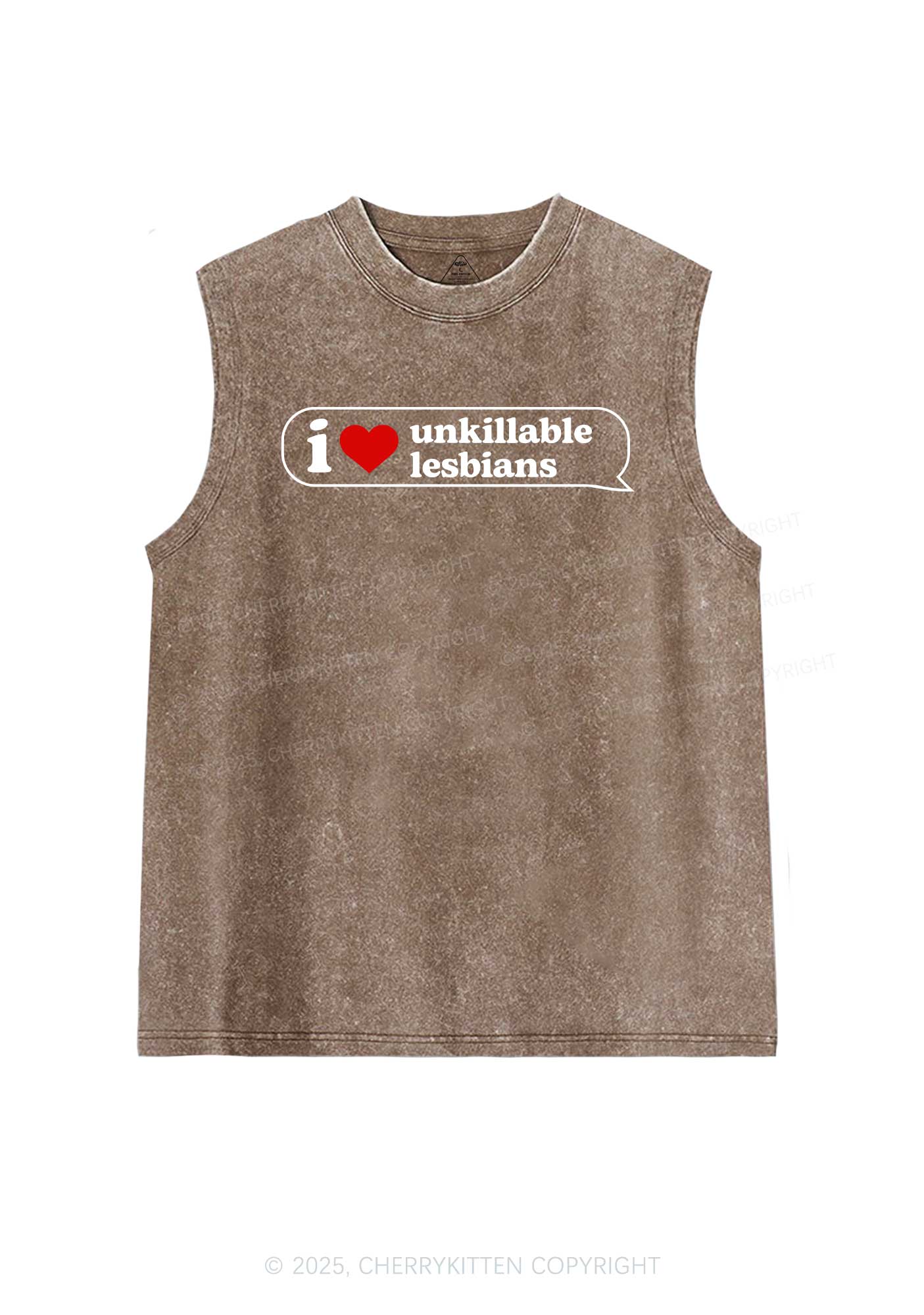 I Love Unkillable Lesbians Pride Y2K Washed Muscle Tank Cherrykitten - Image 6