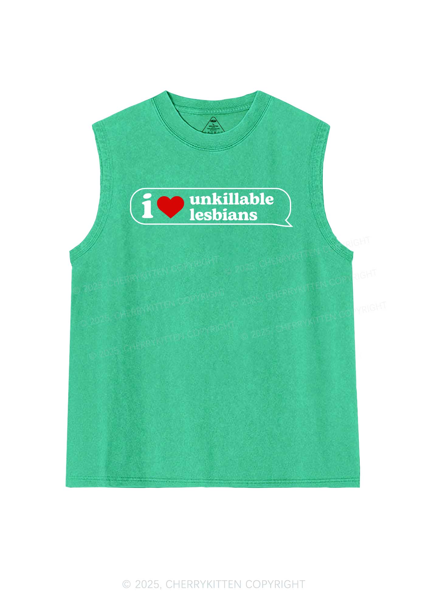 I Love Unkillable Lesbians Pride Y2K Washed Muscle Tank Cherrykitten - Image 7