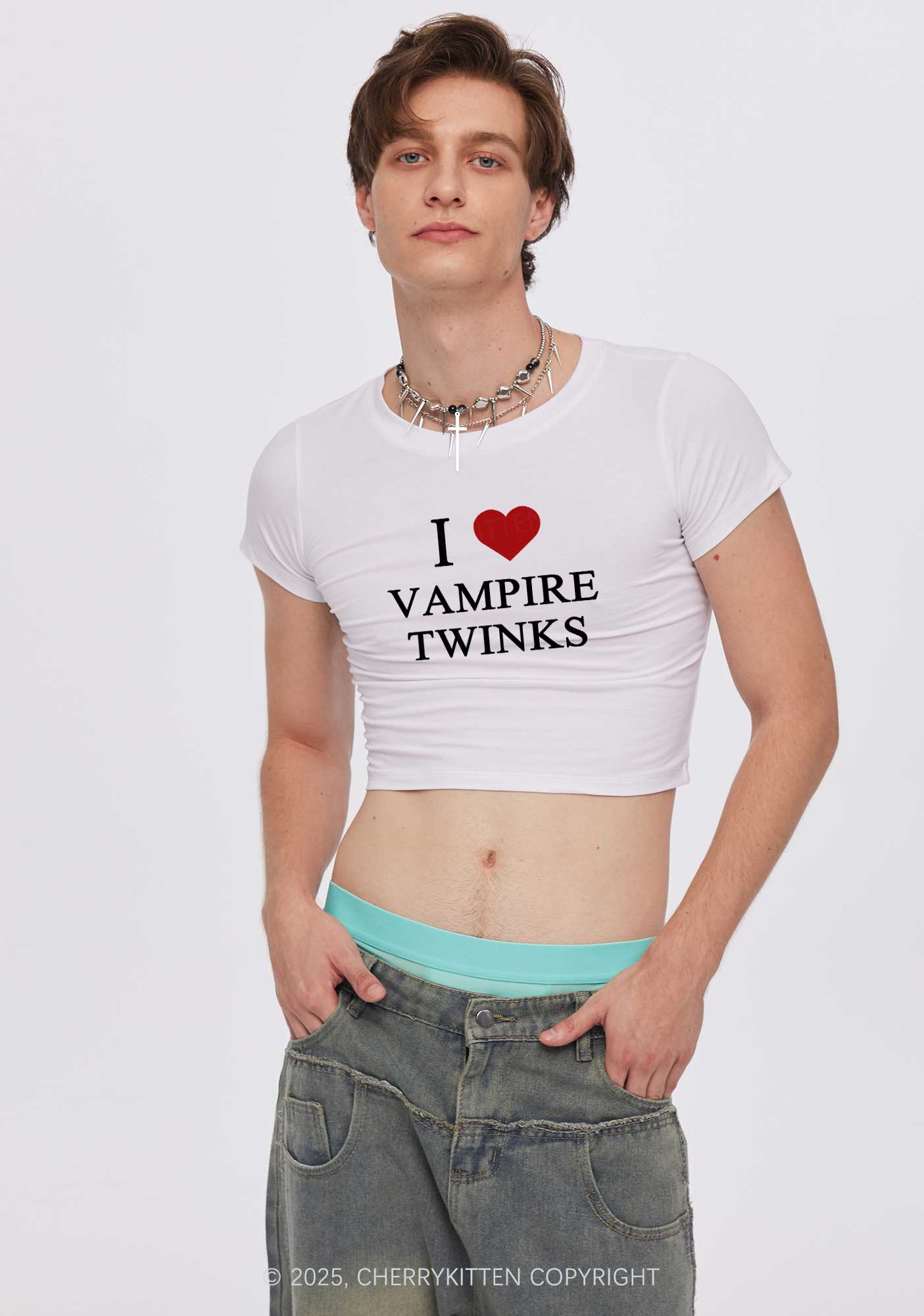 Halloween I Love Vampire Twinks Pride Y2K Baby Tee Cherrykitten - Image 2