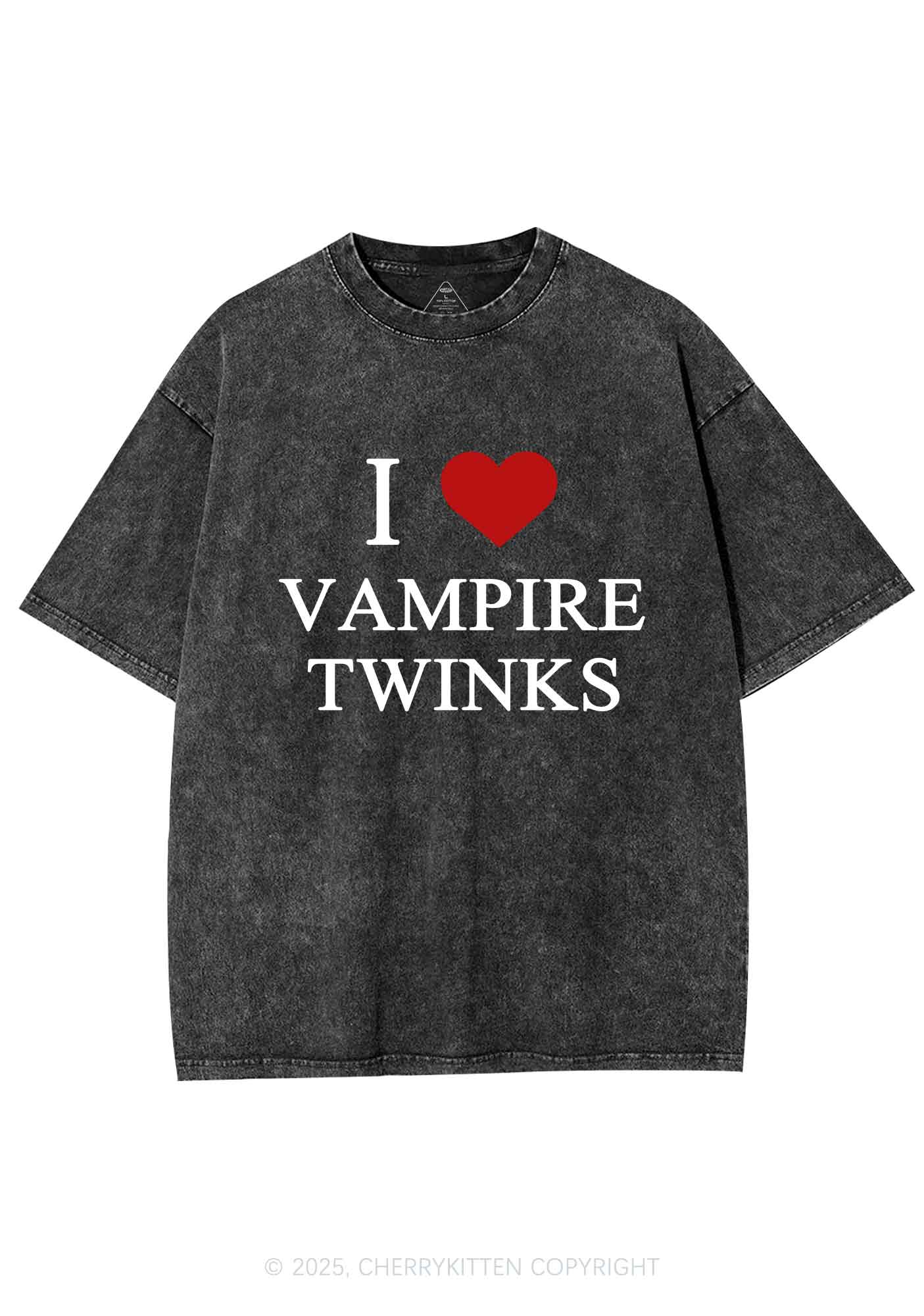 Halloween I Love Vampire Twinks Pride Y2K Shirts Washed Tee Cherrykitten - Image 3