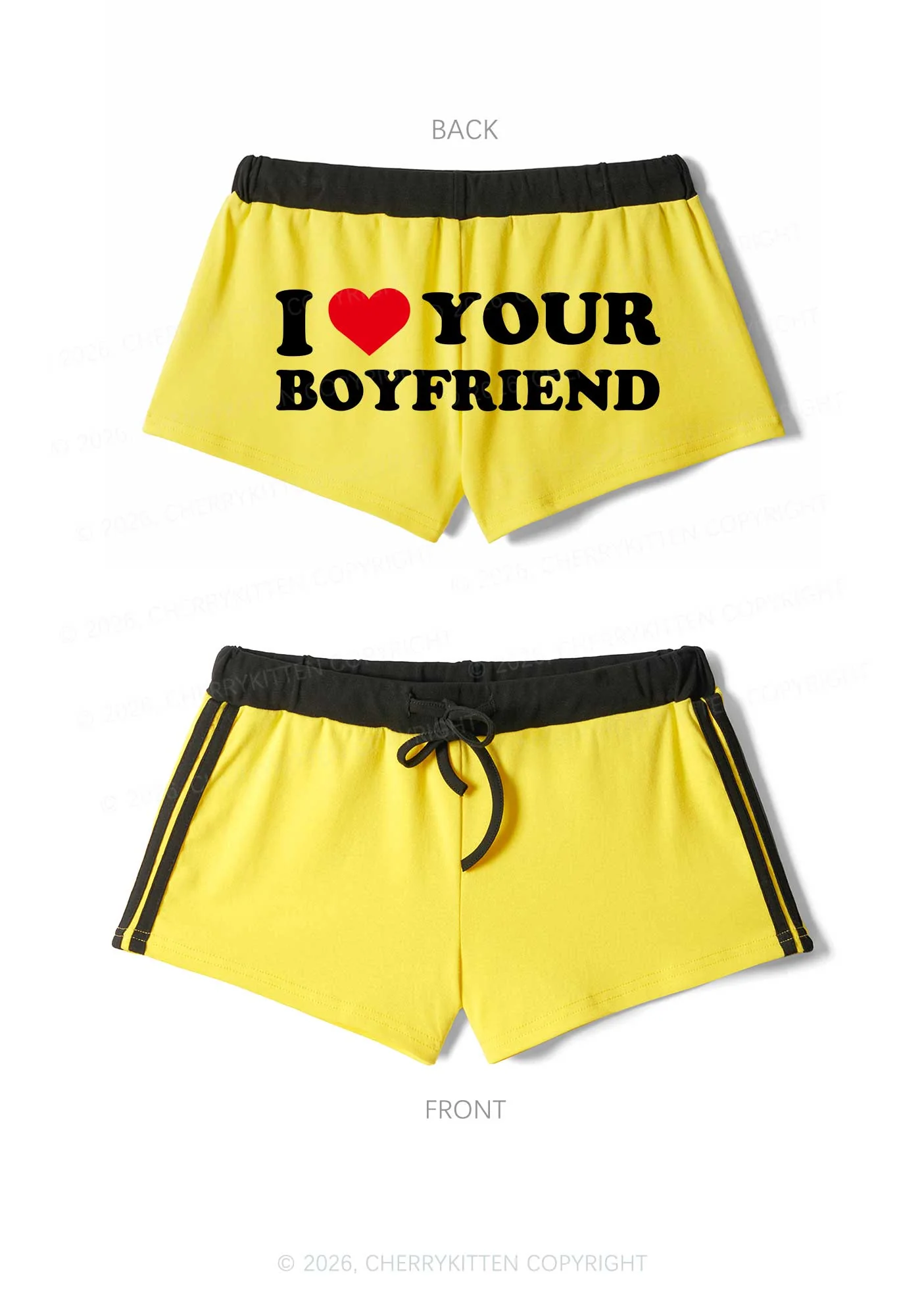 I Love Your BF Valentine's Day Y2K Drawstring Mini Shorts Cherrykitten - Image 3