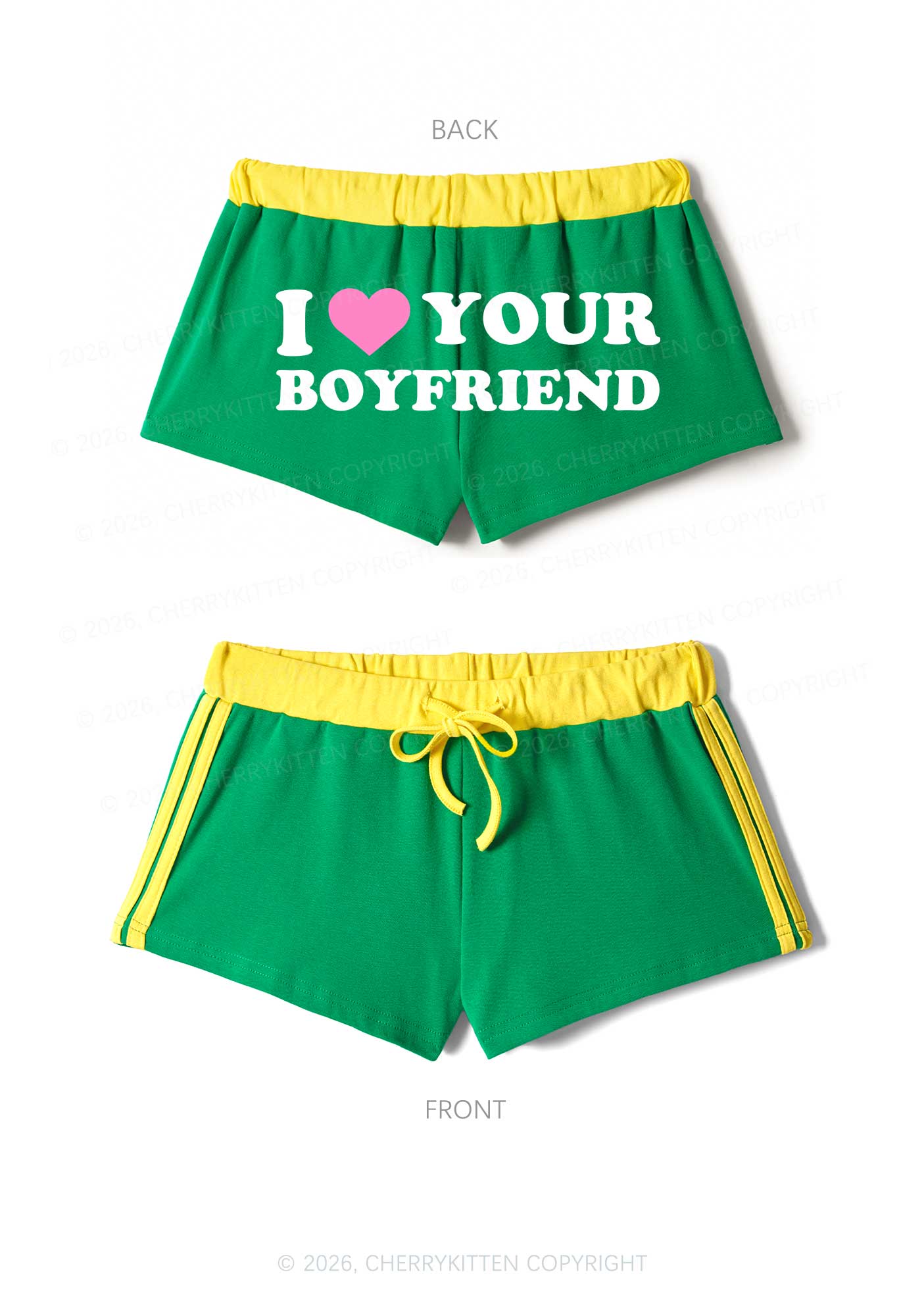 I Love Your BF Valentine's Day Y2K Drawstring Mini Shorts Cherrykitten - Image 6