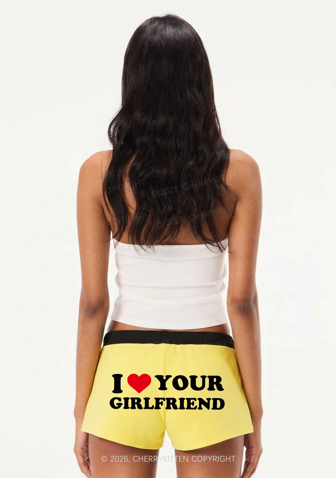 I Love Your GF Valentine's Day Y2K Drawstring Mini Shorts Cherrykitten - Image 2