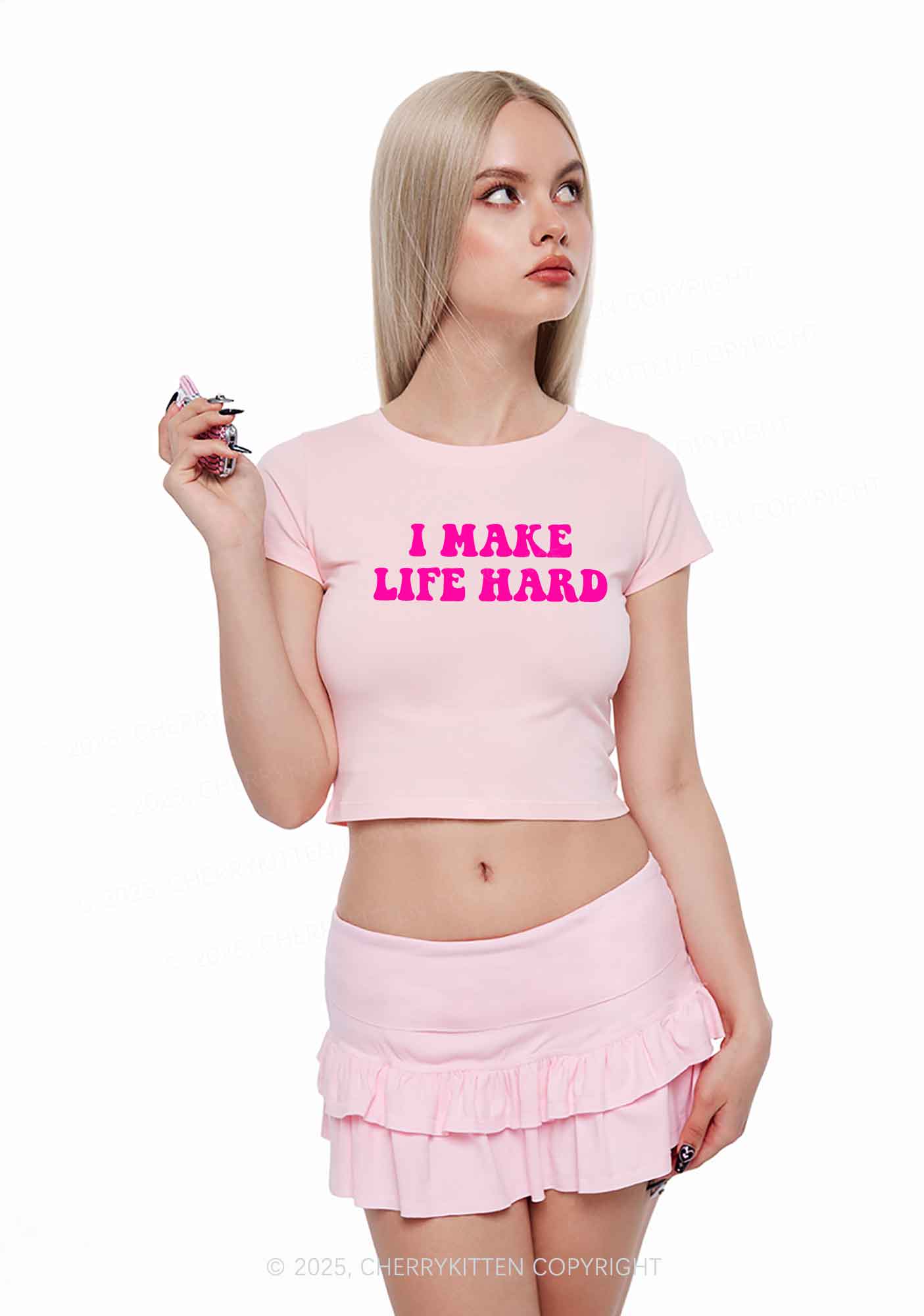 I Make Life Hard Y2K Valentine's Day Baby Tee Cherrykitten - Image 2