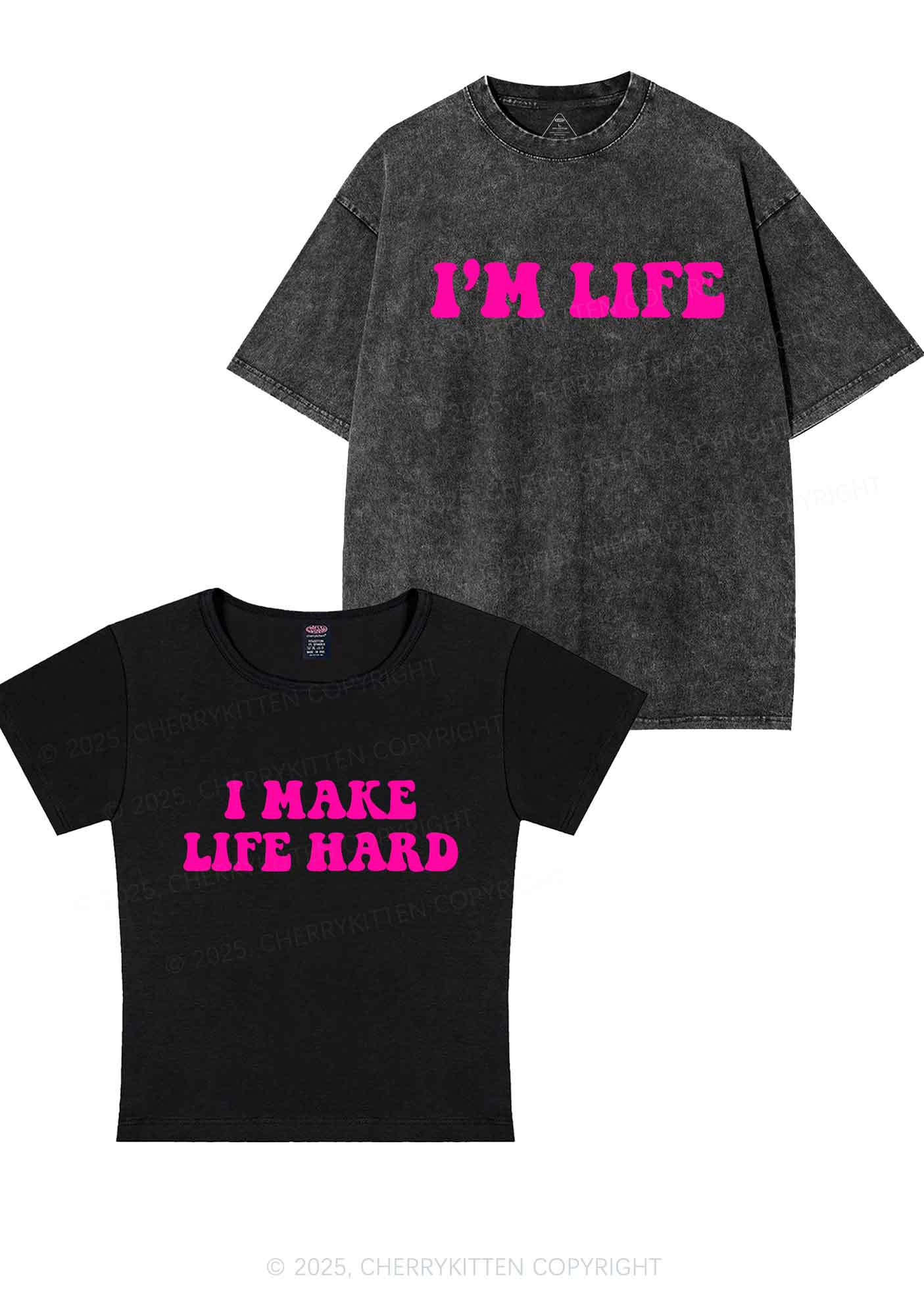 I Make Life Hard Y2K Valentine's Day Couple Shirt Cherrykitten - Image 4