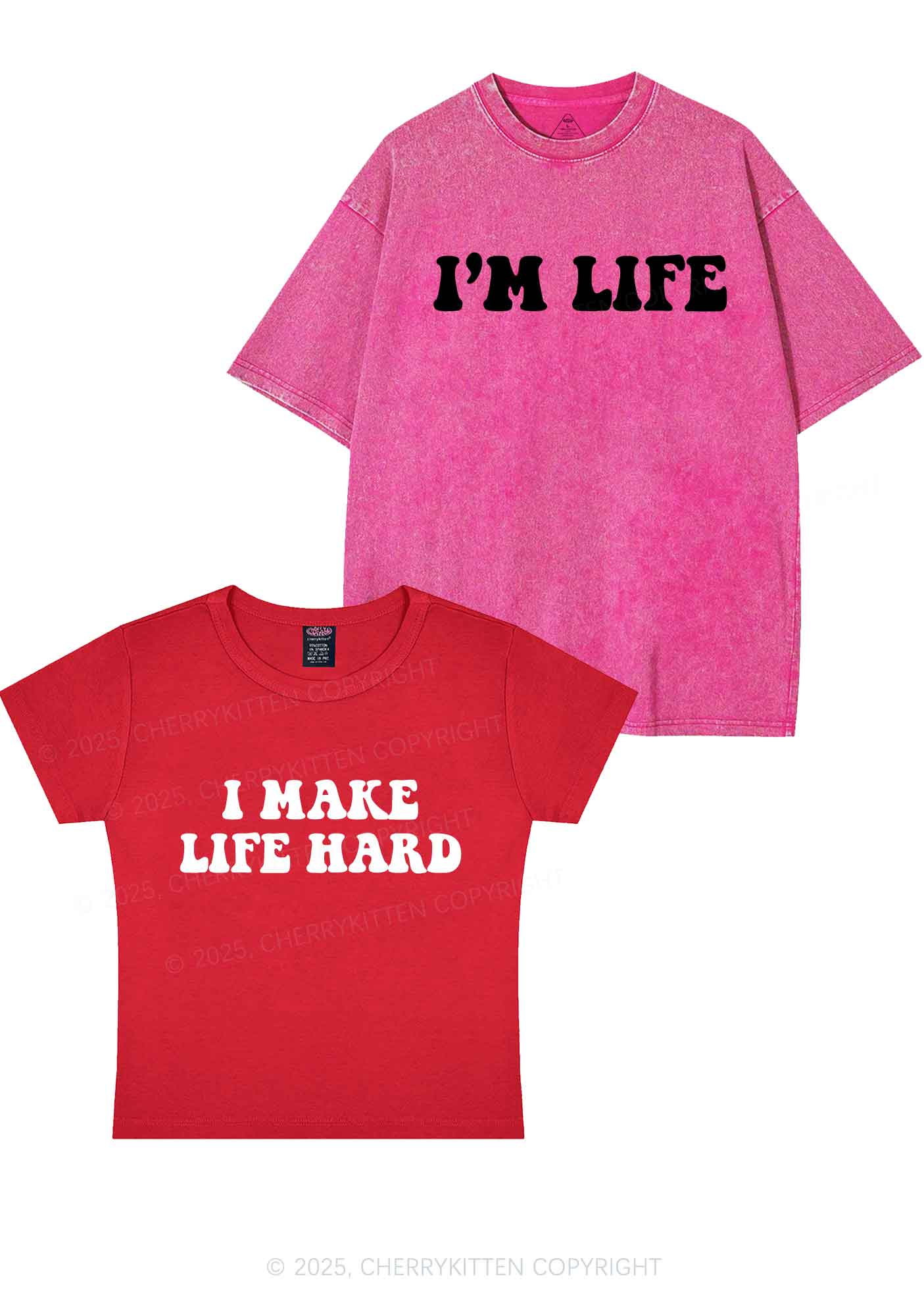 I Make Life Hard Y2K Valentine's Day Couple Shirt Cherrykitten - Image 5