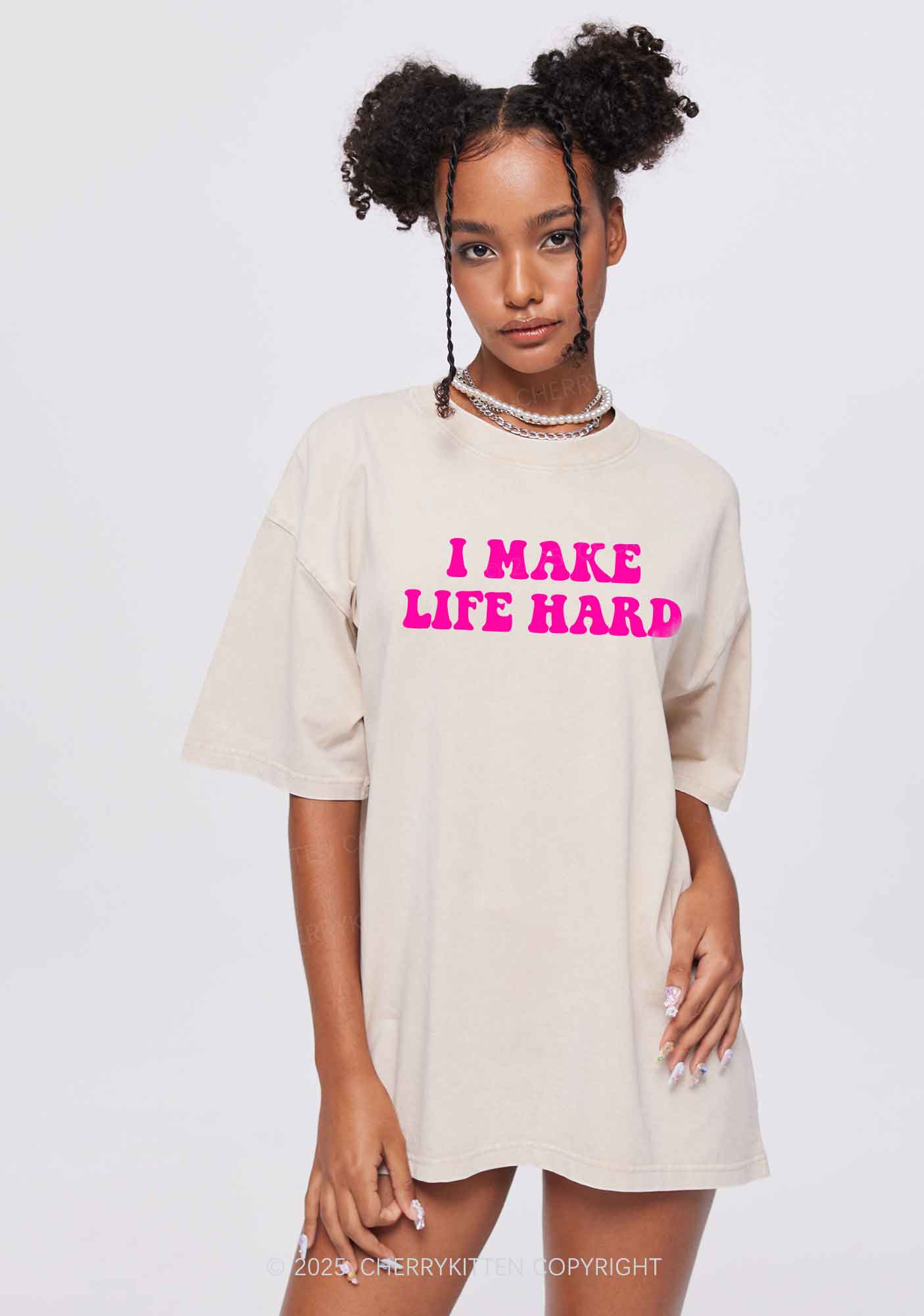 I Make Life Hard Y2K Valentine's Day Washed Tee Cherrykitten - Image 2