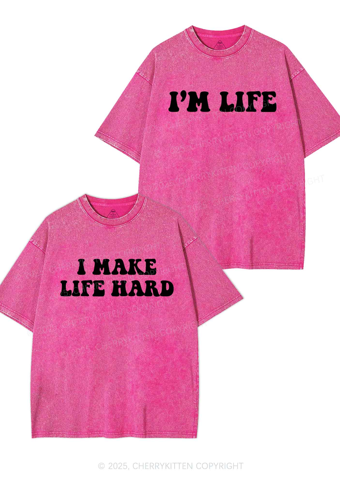 I Make Life Hard Y2K Valentine's Day Washed Tee Cherrykitten - Image 5