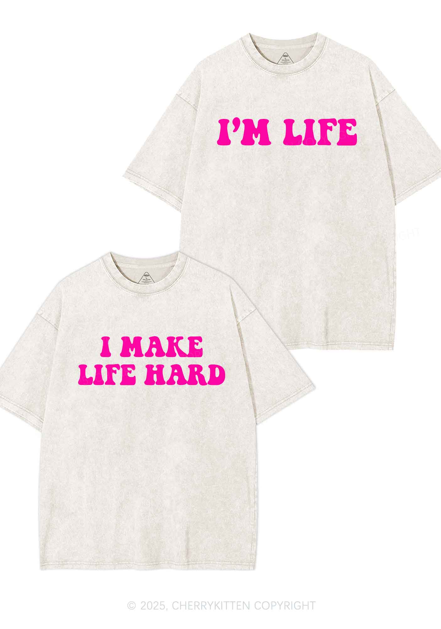 I Make Life Hard Y2K Valentine's Day Washed Tee Cherrykitten - Image 6