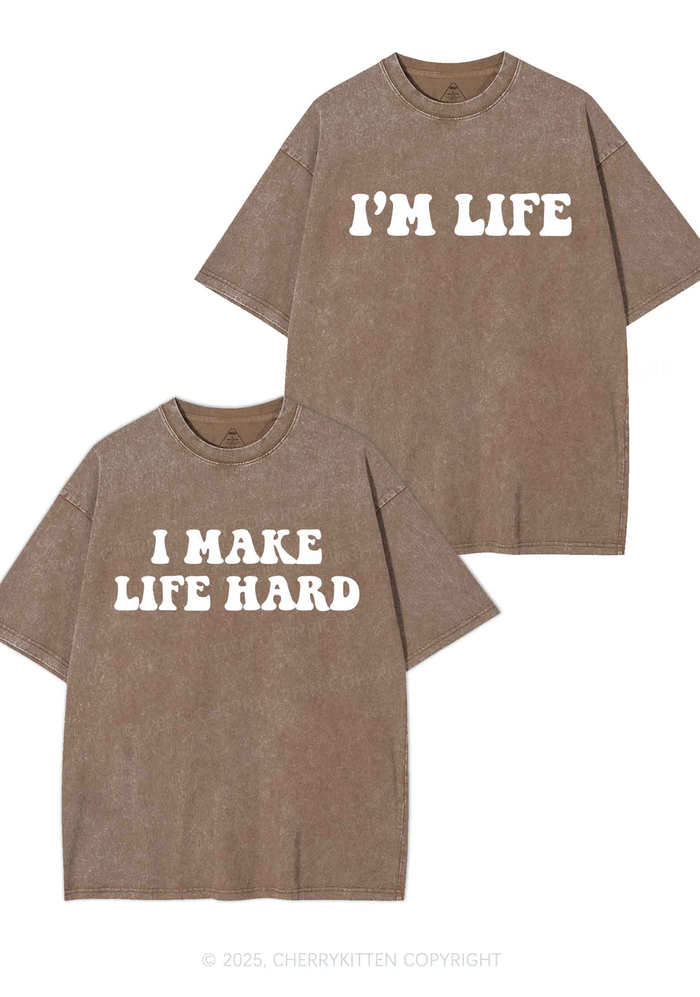 I Make Life Hard Y2K Valentine's Day Washed Tee Cherrykitten - Image 7