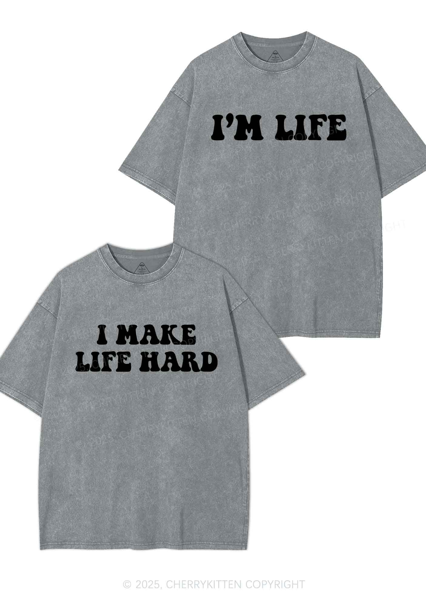 I Make Life Hard Y2K Valentine's Day Washed Tee Cherrykitten - Image 8