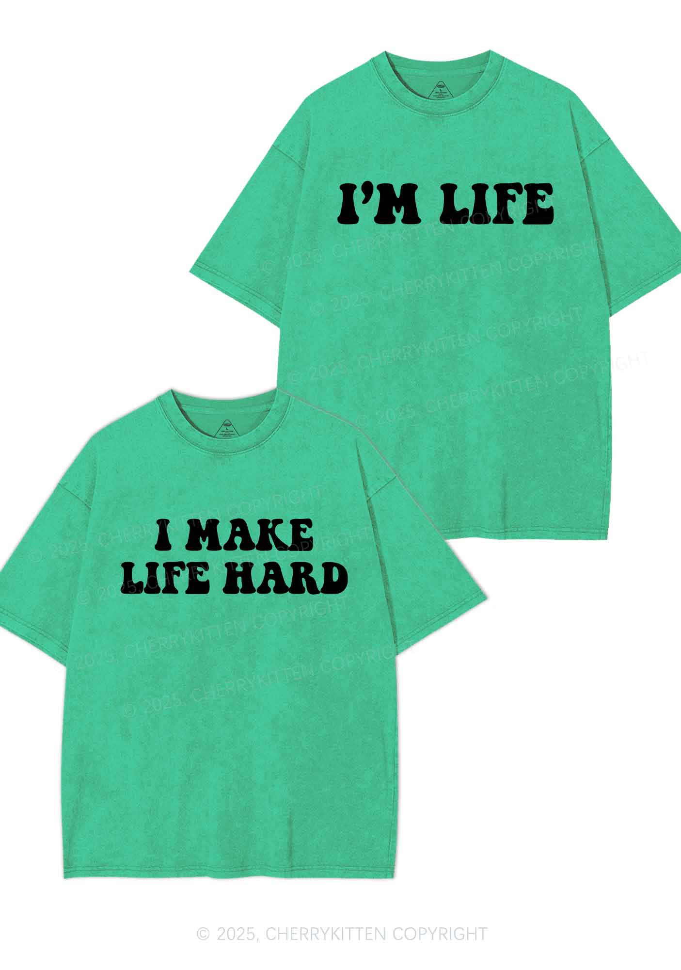 I Make Life Hard Y2K Valentine's Day Washed Tee Cherrykitten - Image 9
