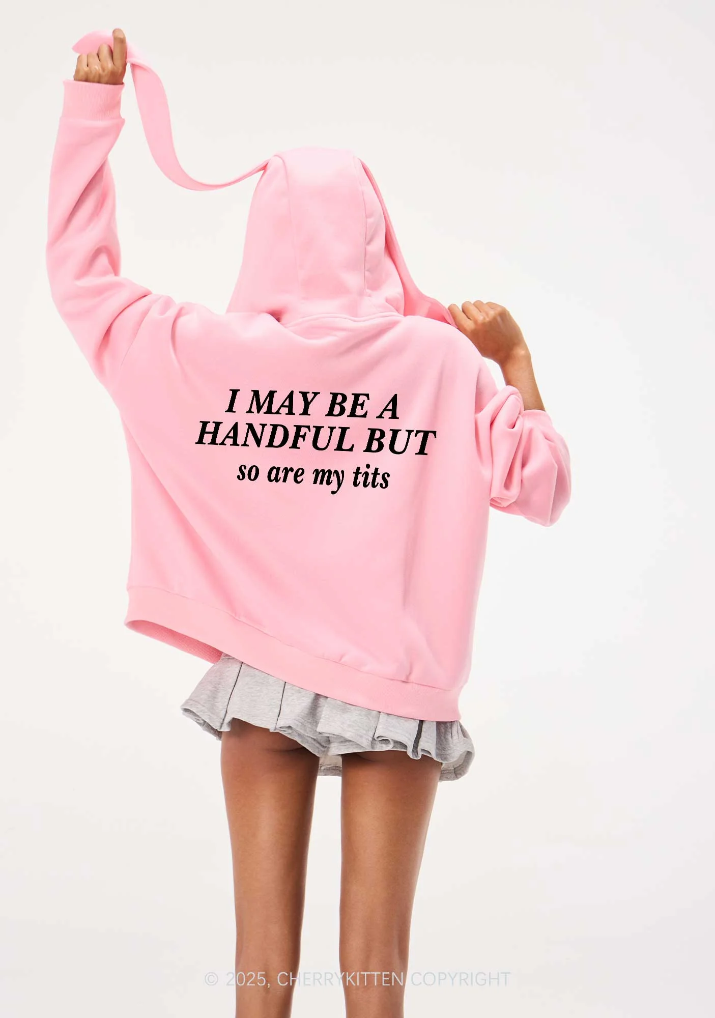 I May Be A Handful Y2K Bunny Ear Zip Hoodie Cherrykitten - Image 2