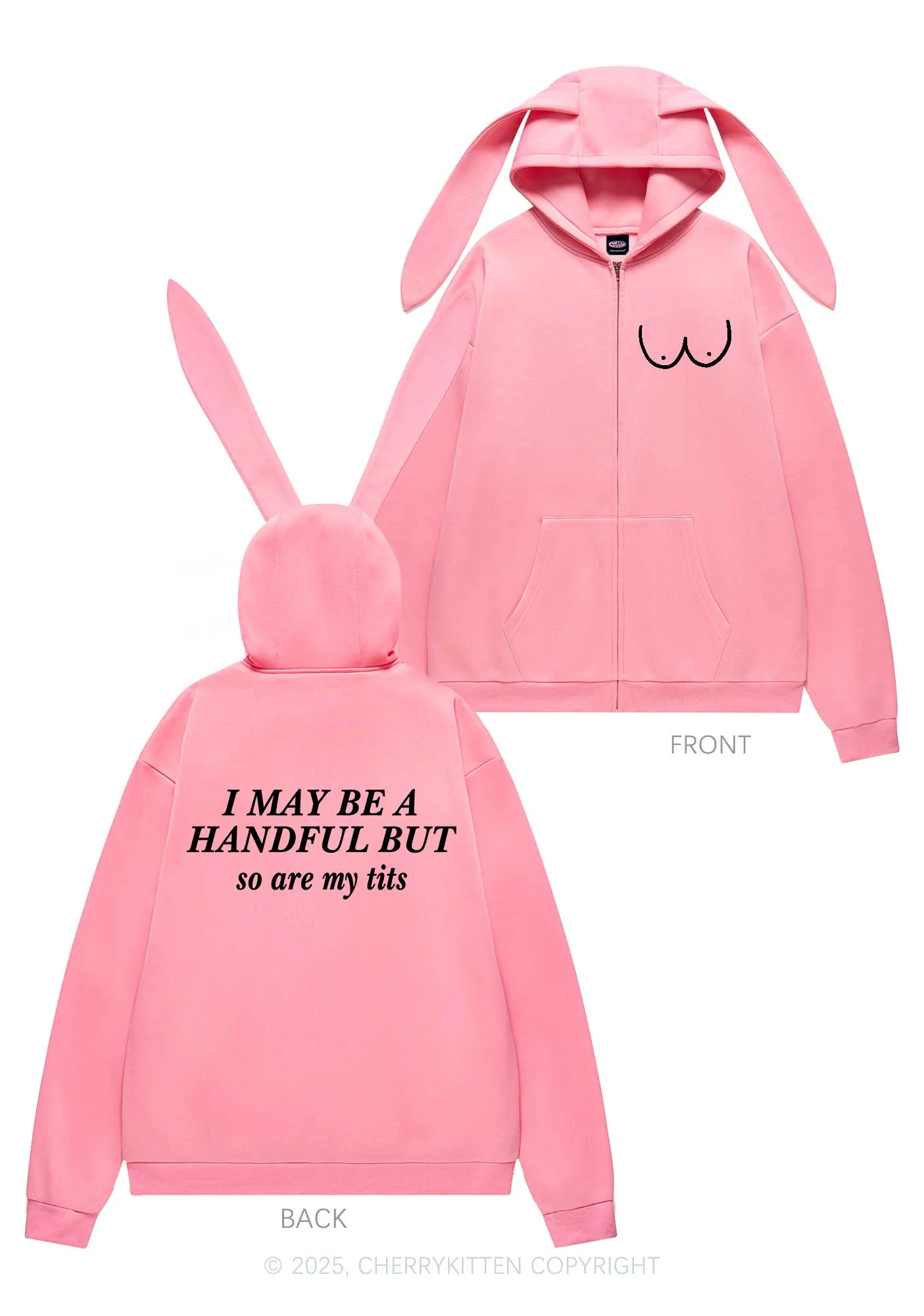 I May Be A Handful Y2K Bunny Ear Zip Hoodie Cherrykitten - Image 4