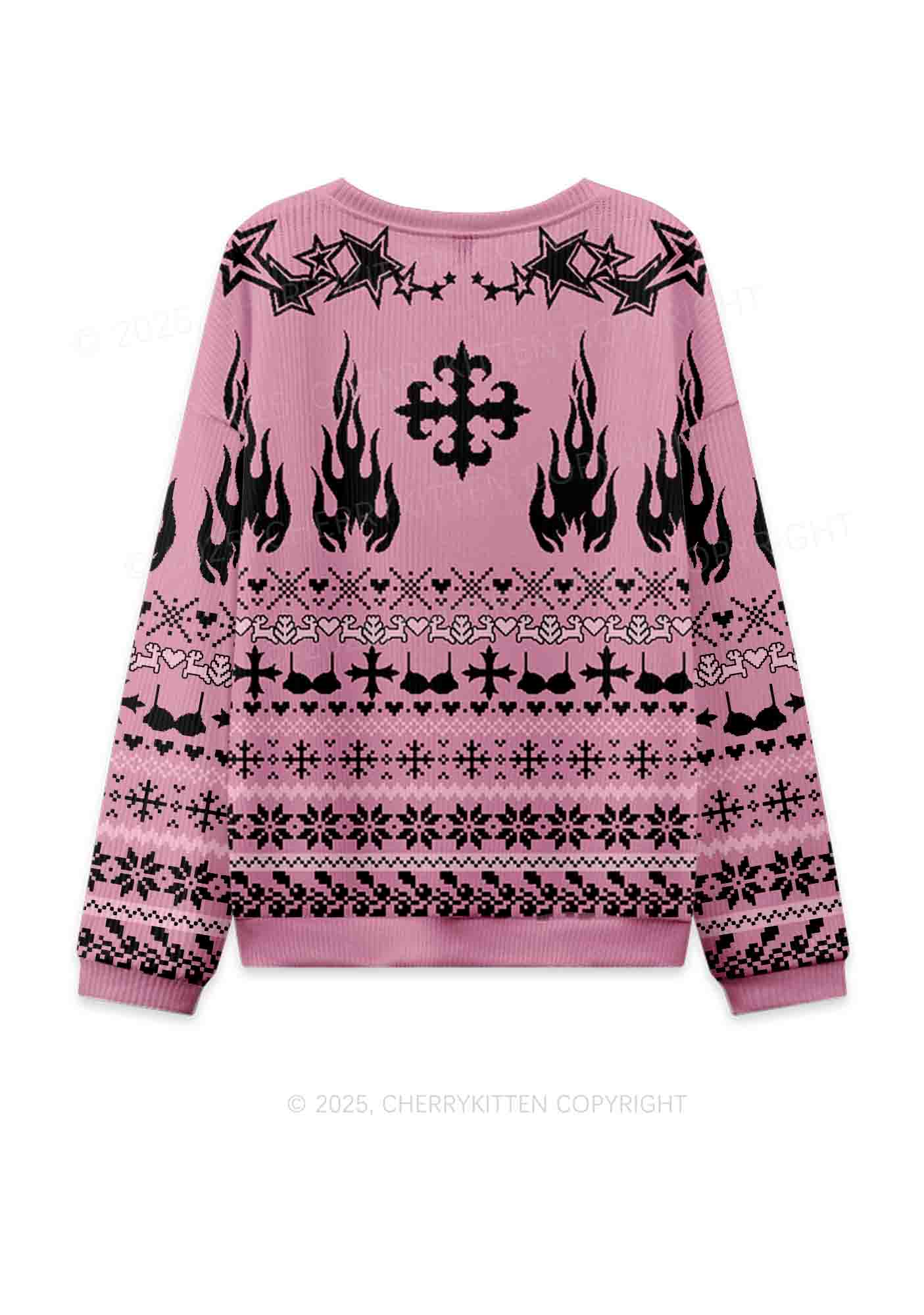 I May Be A Handful Y2K Christmas Knit Sweatshirt Cherrykitten - Image 2