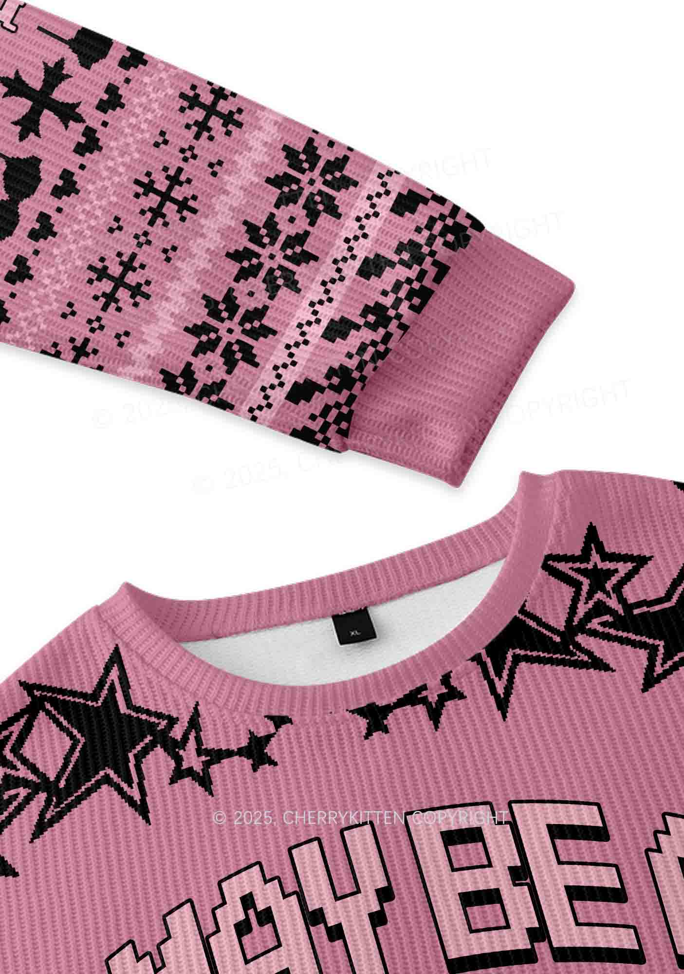 I May Be A Handful Y2K Christmas Knit Sweatshirt Cherrykitten - Image 3