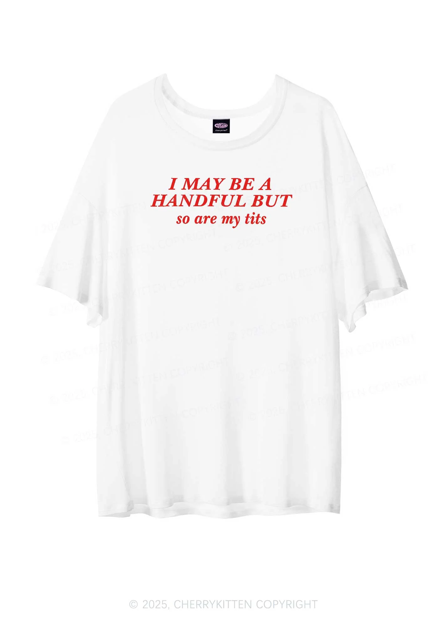 I May Be A Handful Y2K Sheer Boyfriend Tee Cherrykitten - Image 2