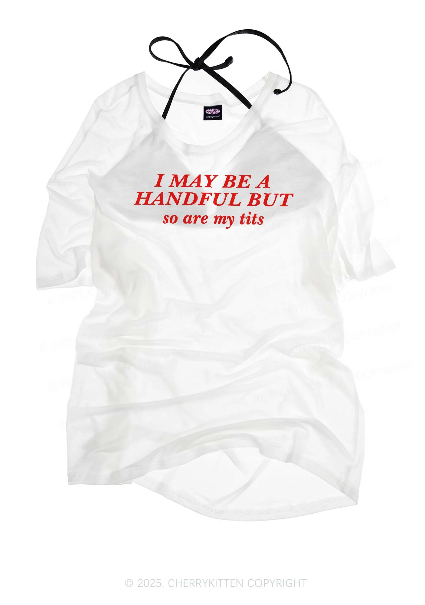 I May Be A Handful Y2K Sheer Boyfriend Tee Cherrykitten - Image 3