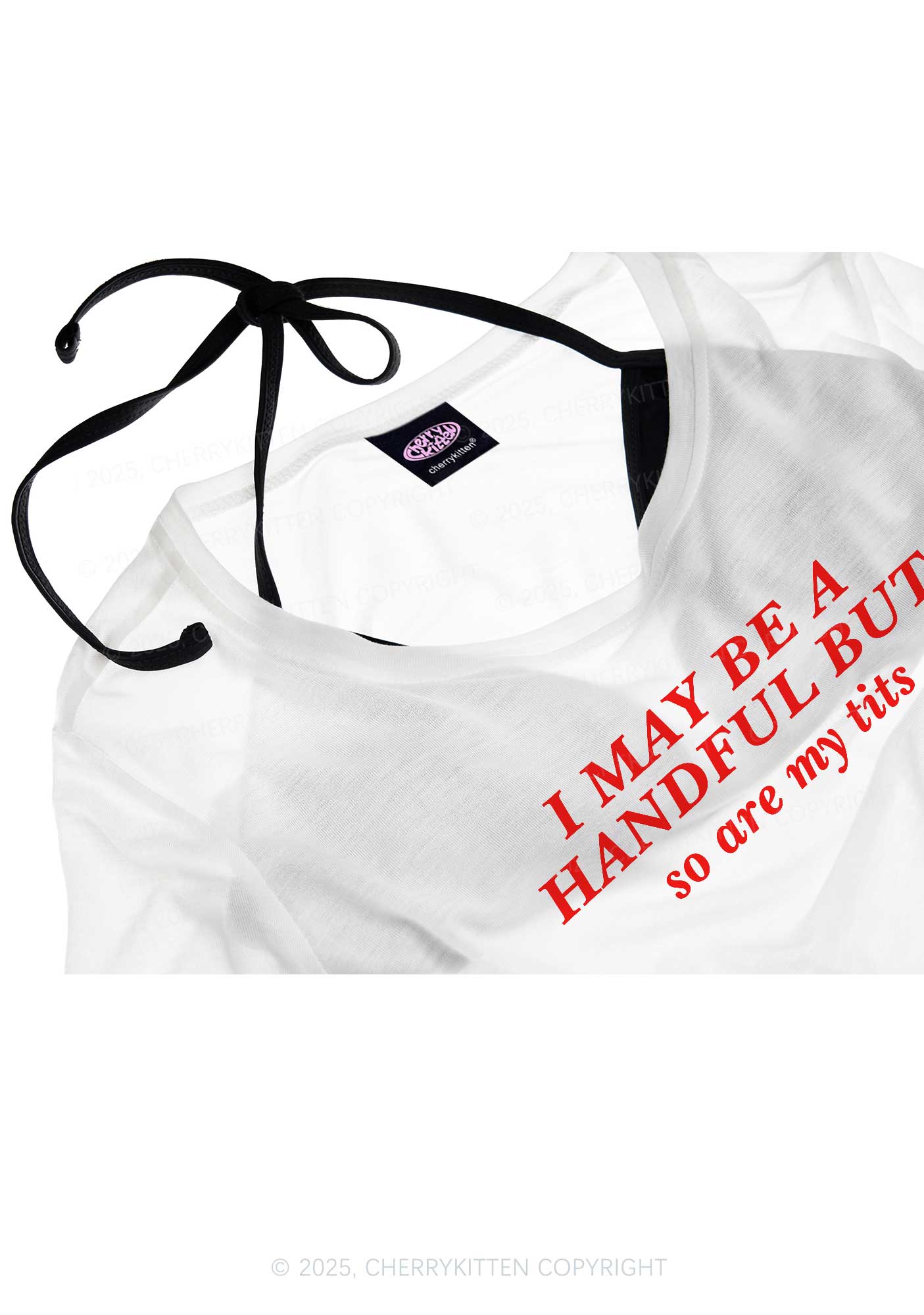I May Be A Handful Y2K Sheer Boyfriend Tee Cherrykitten - Image 4
