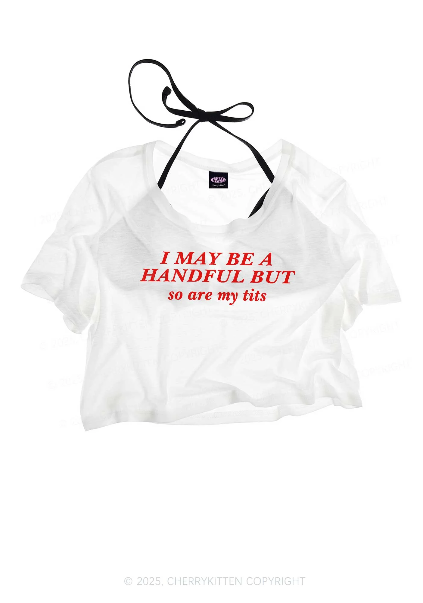 I May Be A Handful Y2K Sheer Crop Tee Cherrykitten - Image 3