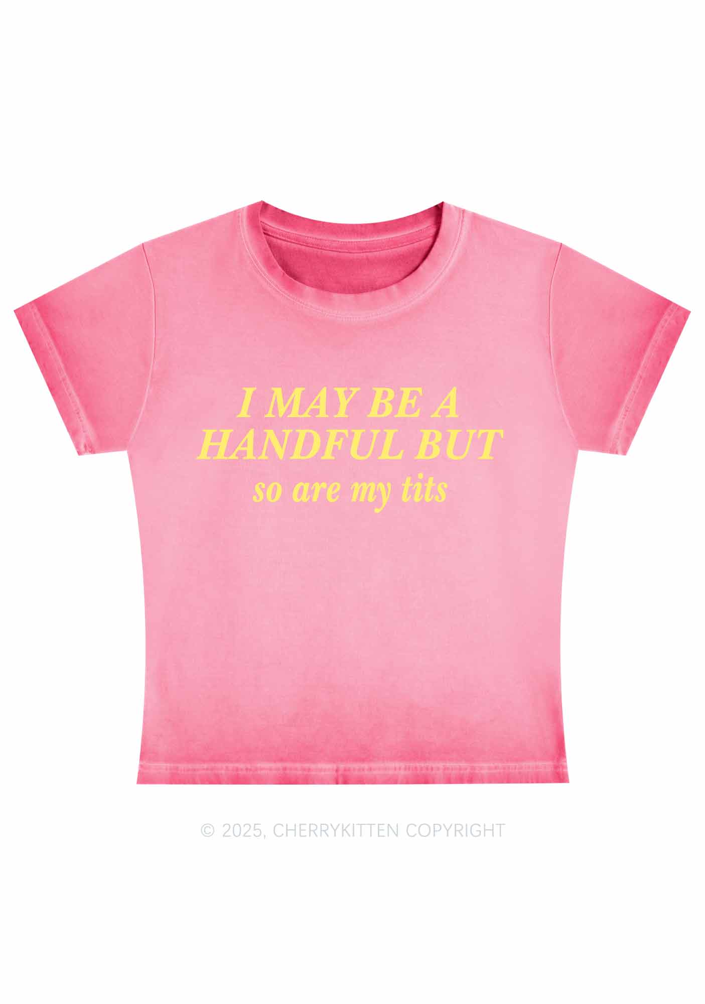 I May Be A Handful Y2K Vintage Classic Tee Cherrykitten - Image 2