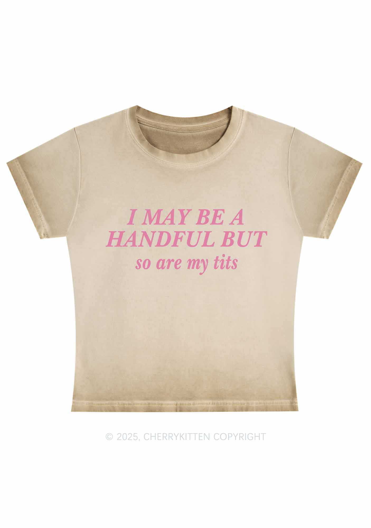 I May Be A Handful Y2K Vintage Classic Tee Cherrykitten - Image 3