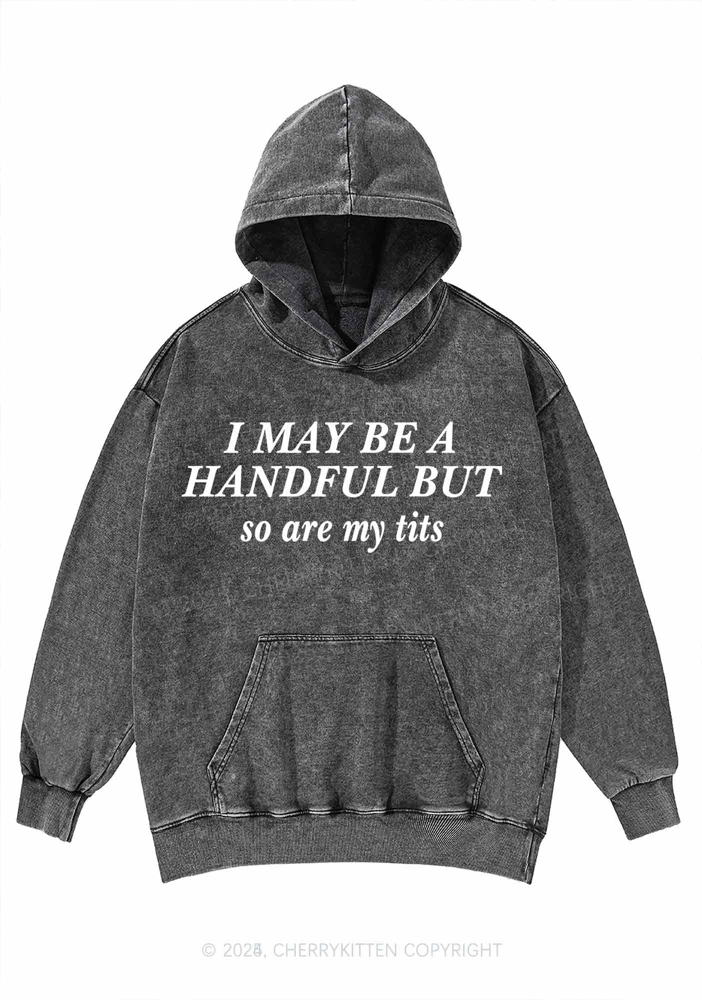 I May Be A Handful Y2K Washed Hoodie Cherrykitten - Image 4