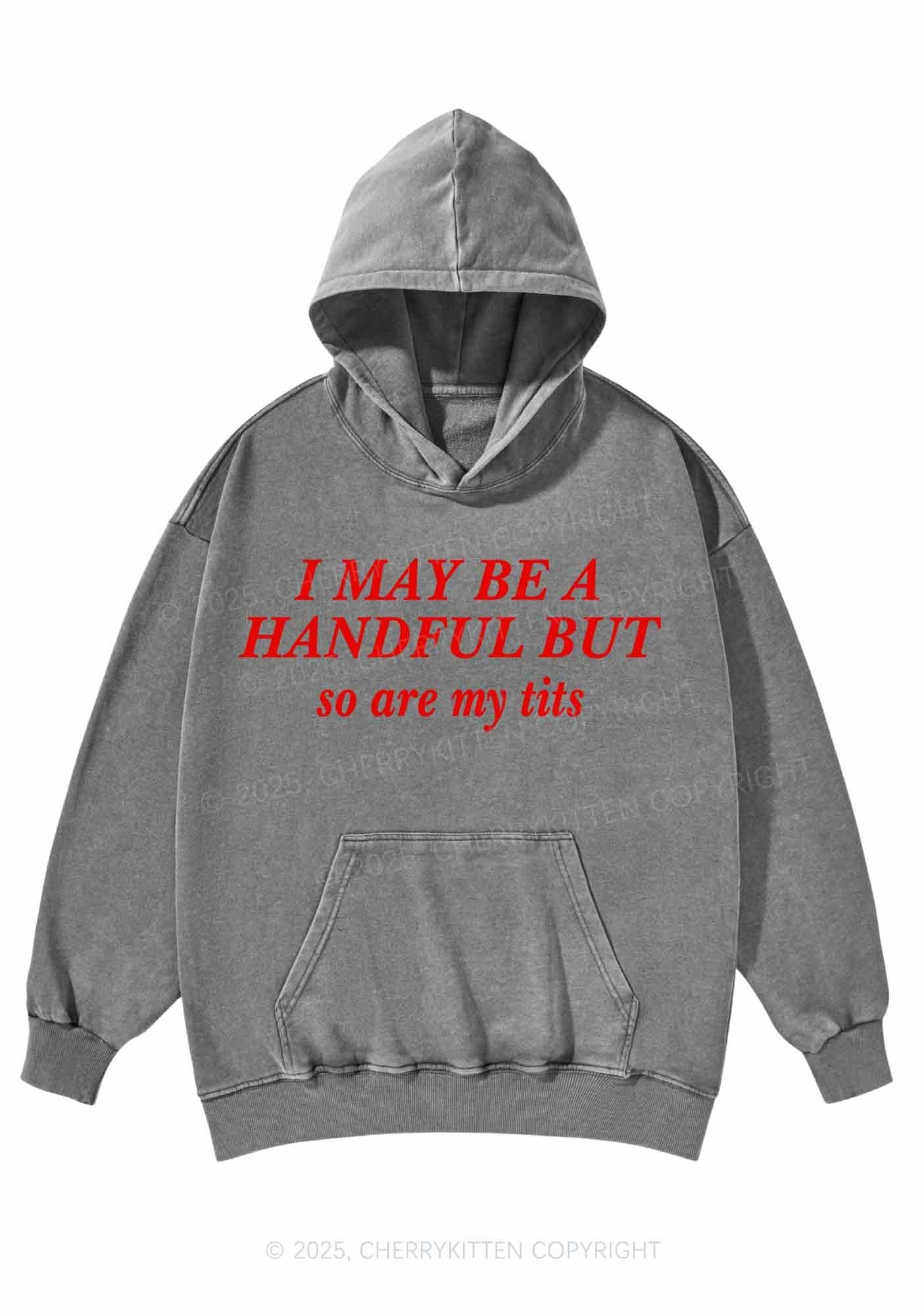 I May Be A Handful Y2K Washed Hoodie Cherrykitten - Image 5