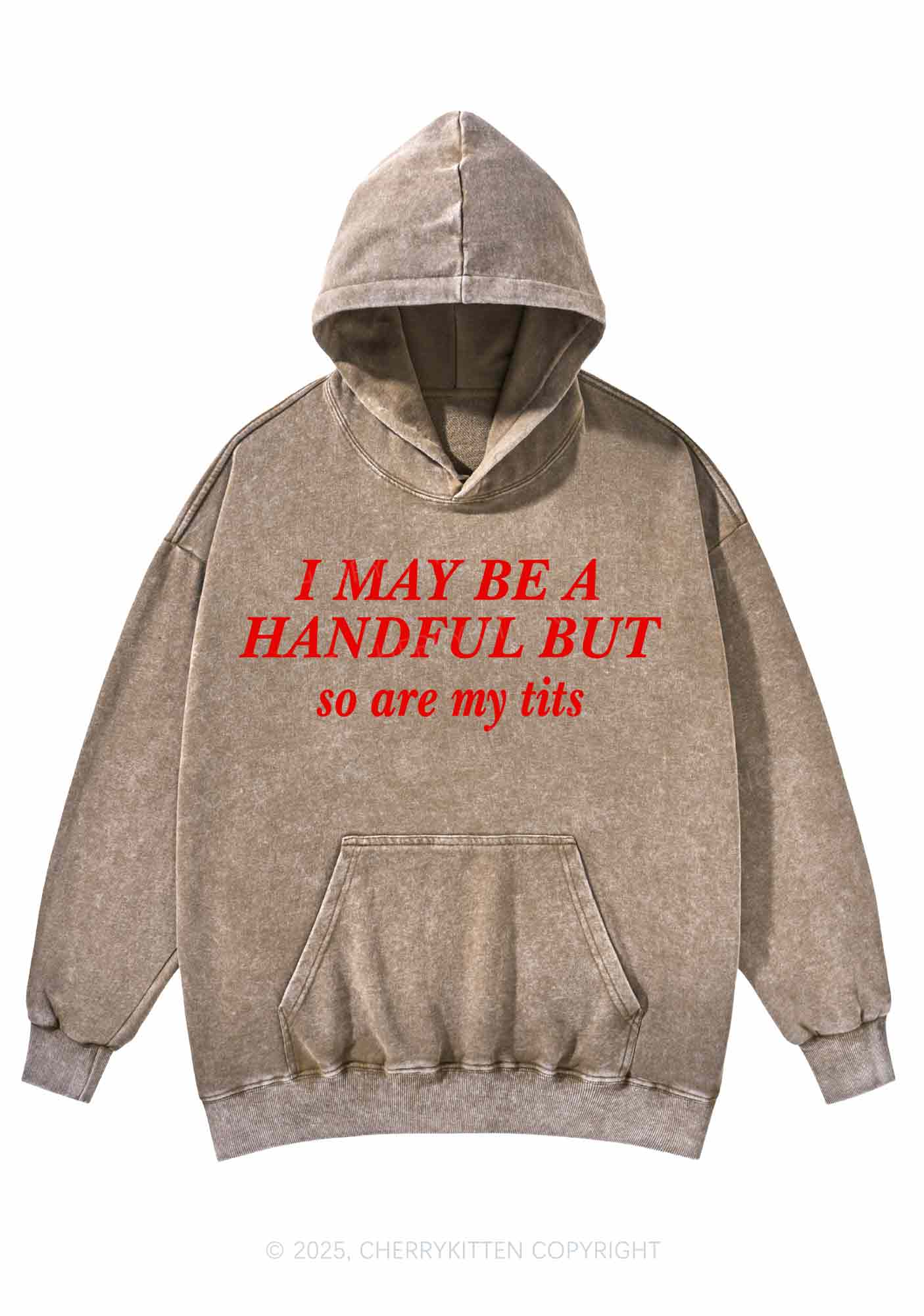 I May Be A Handful Y2K Washed Hoodie Cherrykitten - Image 6