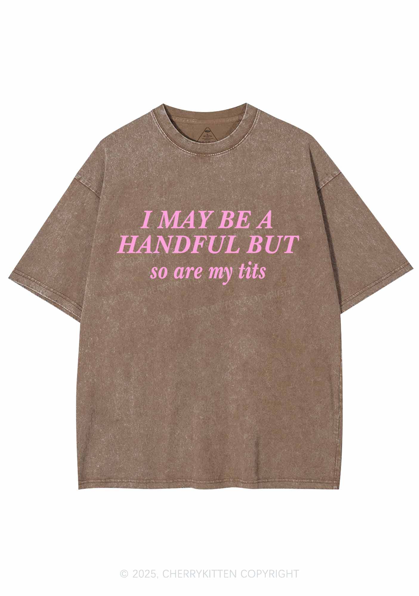 I May Be A Handful Y2K Washed Tee Cherrykitten - Image 6