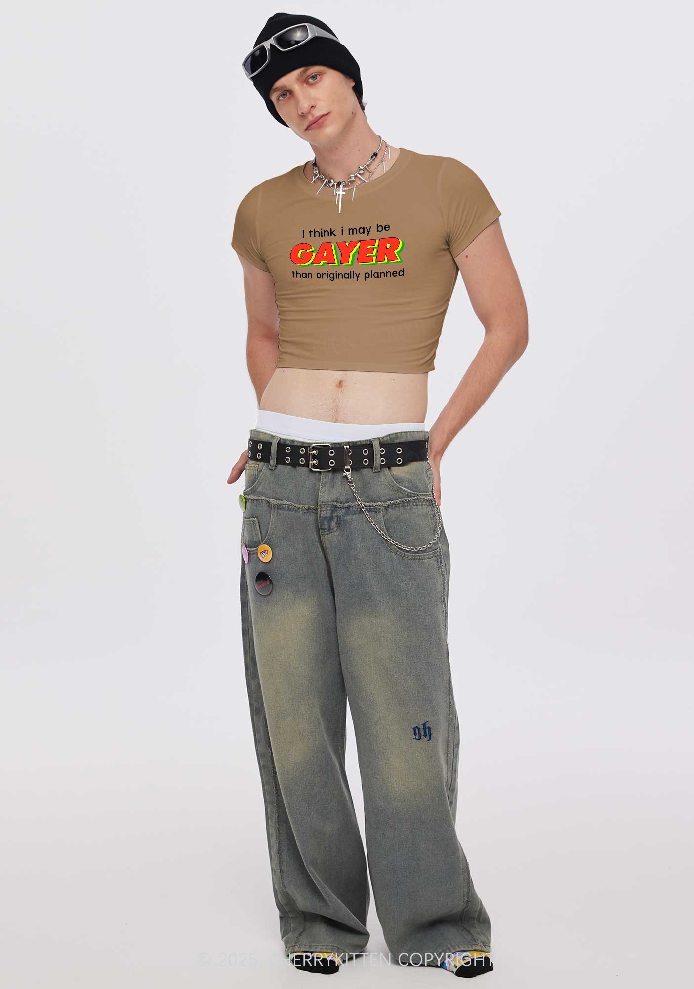 I May Be Gayer Pride Y2K Baby Tee Cherrykitten - Image 3