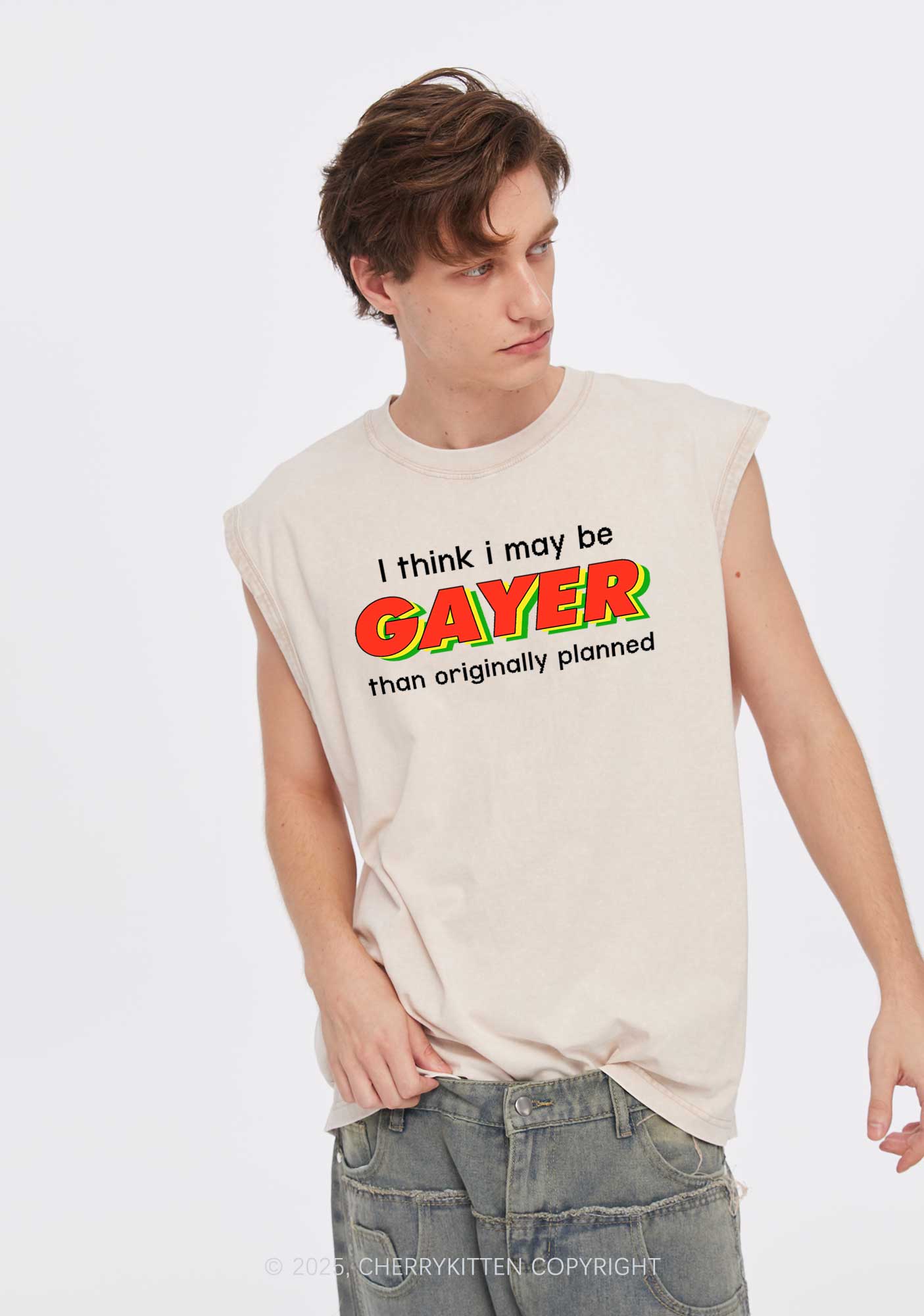 I May Be Gayer Pride Y2K Washed Muscle Tank Cherrykitten - Image 2