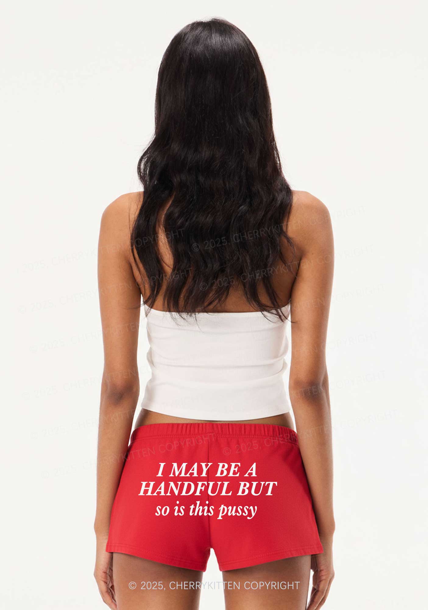 I May Be Handful Y2K Drawstring Mini Shorts Cherrykitten - Image 2