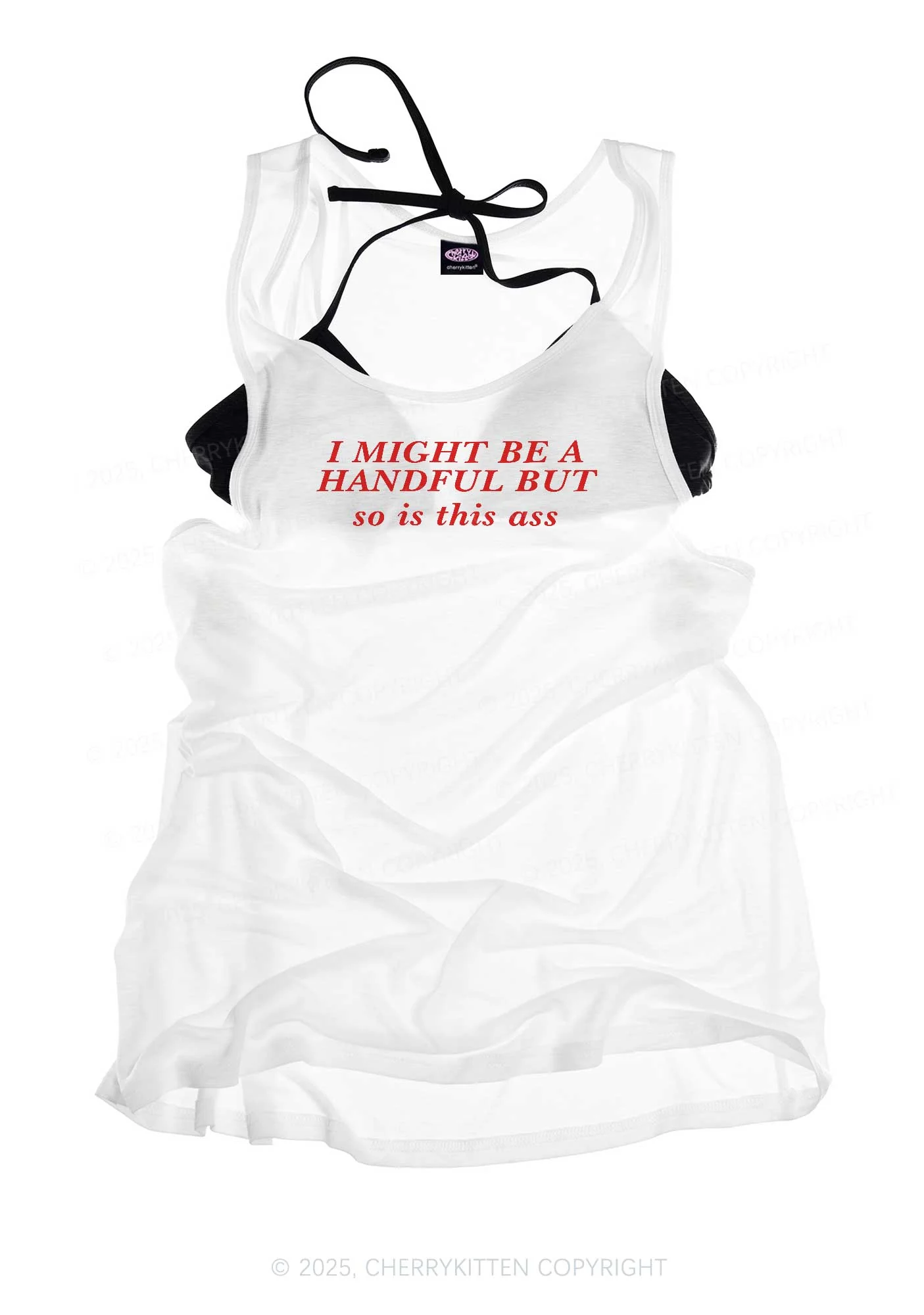 I Might Be Handful Y2K Sheer Boyfriend Tank Cherrykitten - Image 3