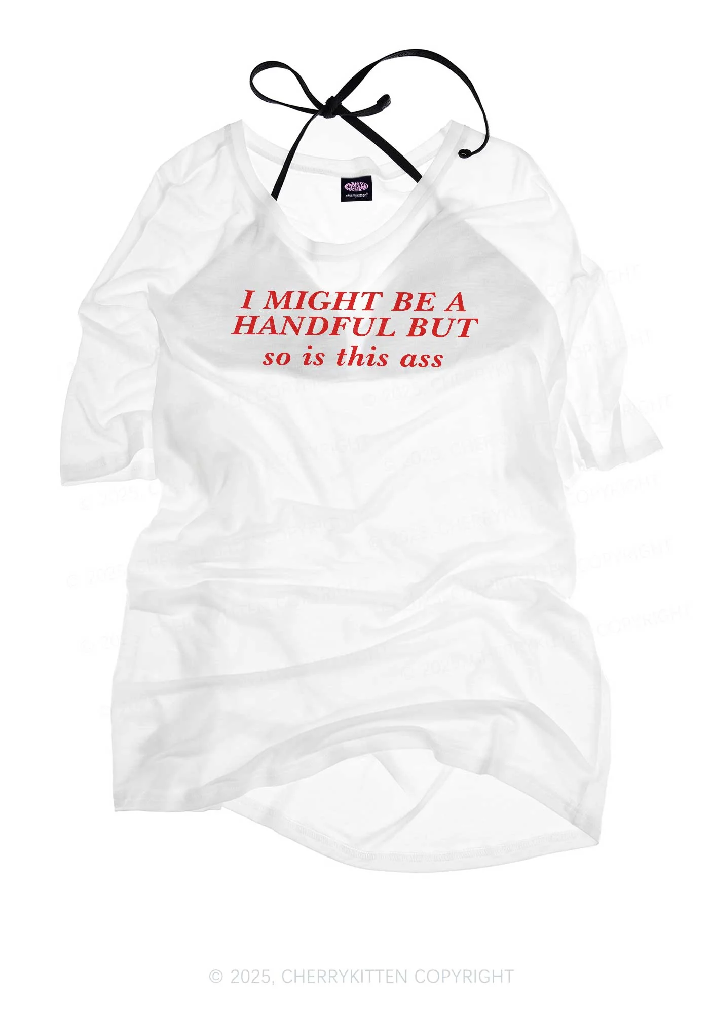 I Might Be Handful Y2K Sheer Boyfriend Tee Cherrykitten - Image 3
