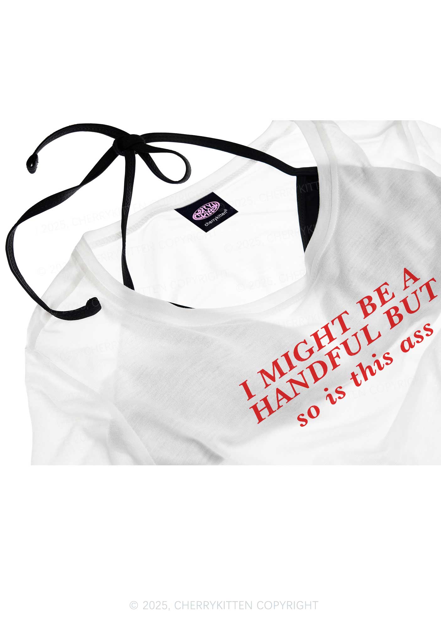I Might Be Handful Y2K Sheer Boyfriend Tee Cherrykitten - Image 4