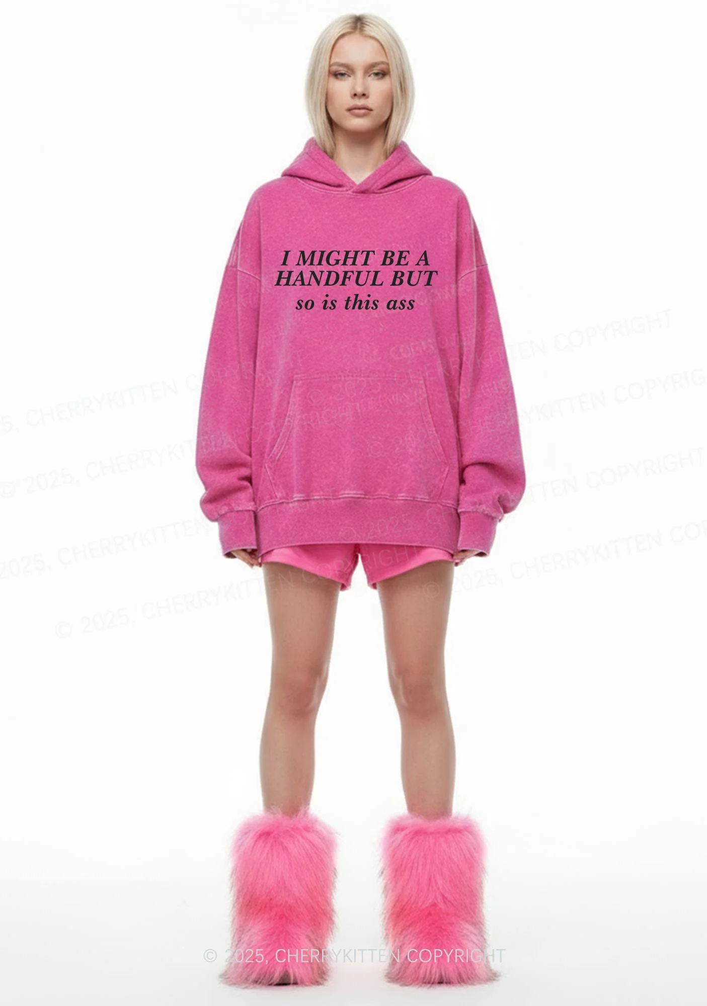 I Might Be Handful Y2K Washed Hoodie Cherrykitten - Image 2