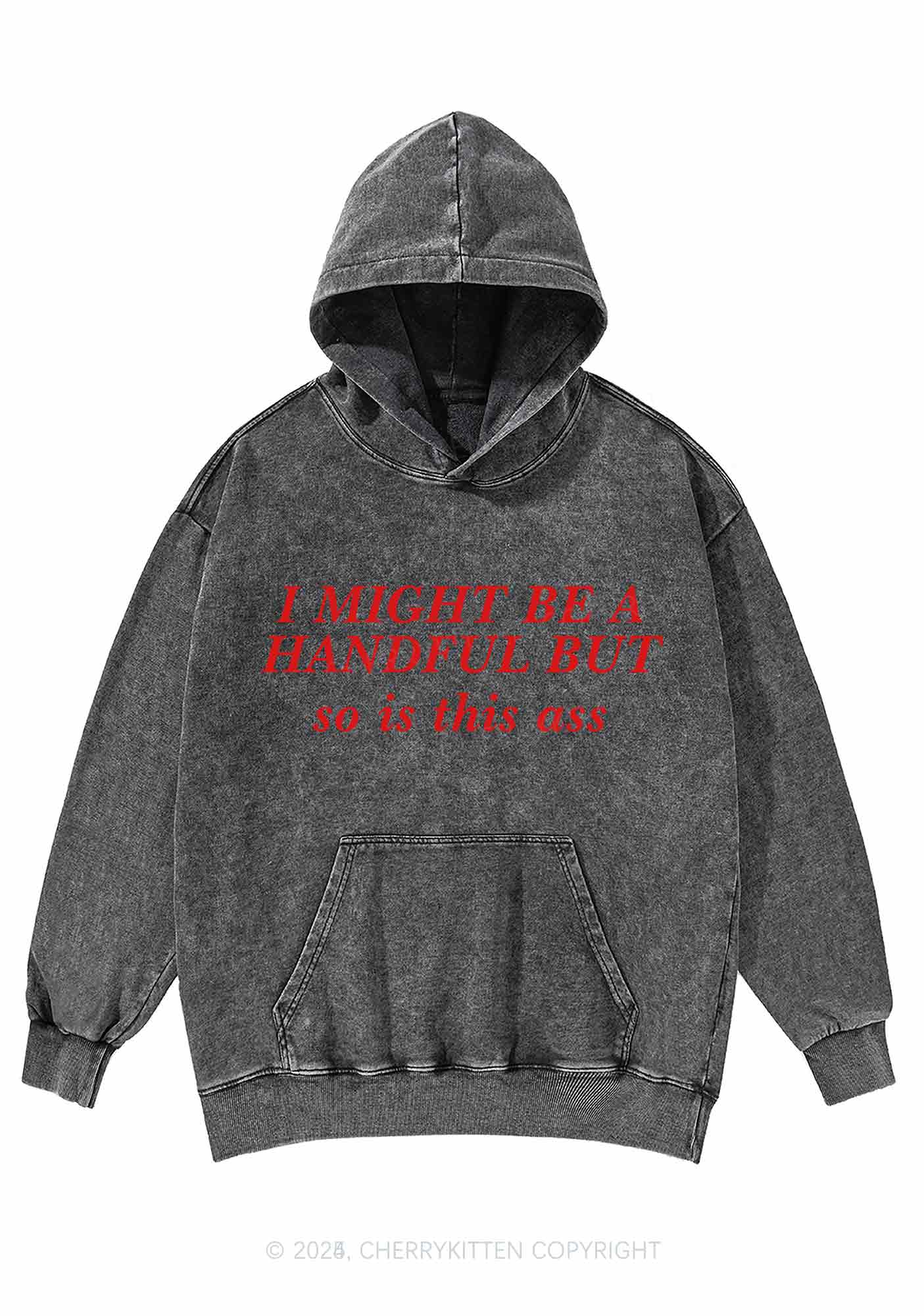 I Might Be Handful Y2K Washed Hoodie Cherrykitten - Image 3