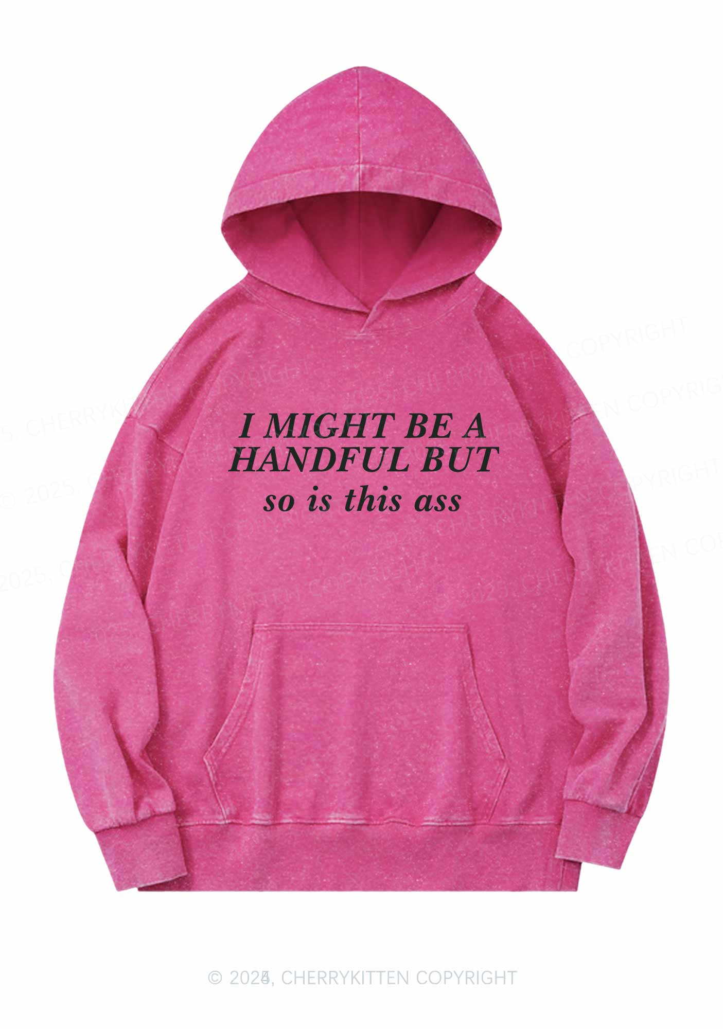 I Might Be Handful Y2K Washed Hoodie Cherrykitten - Image 4