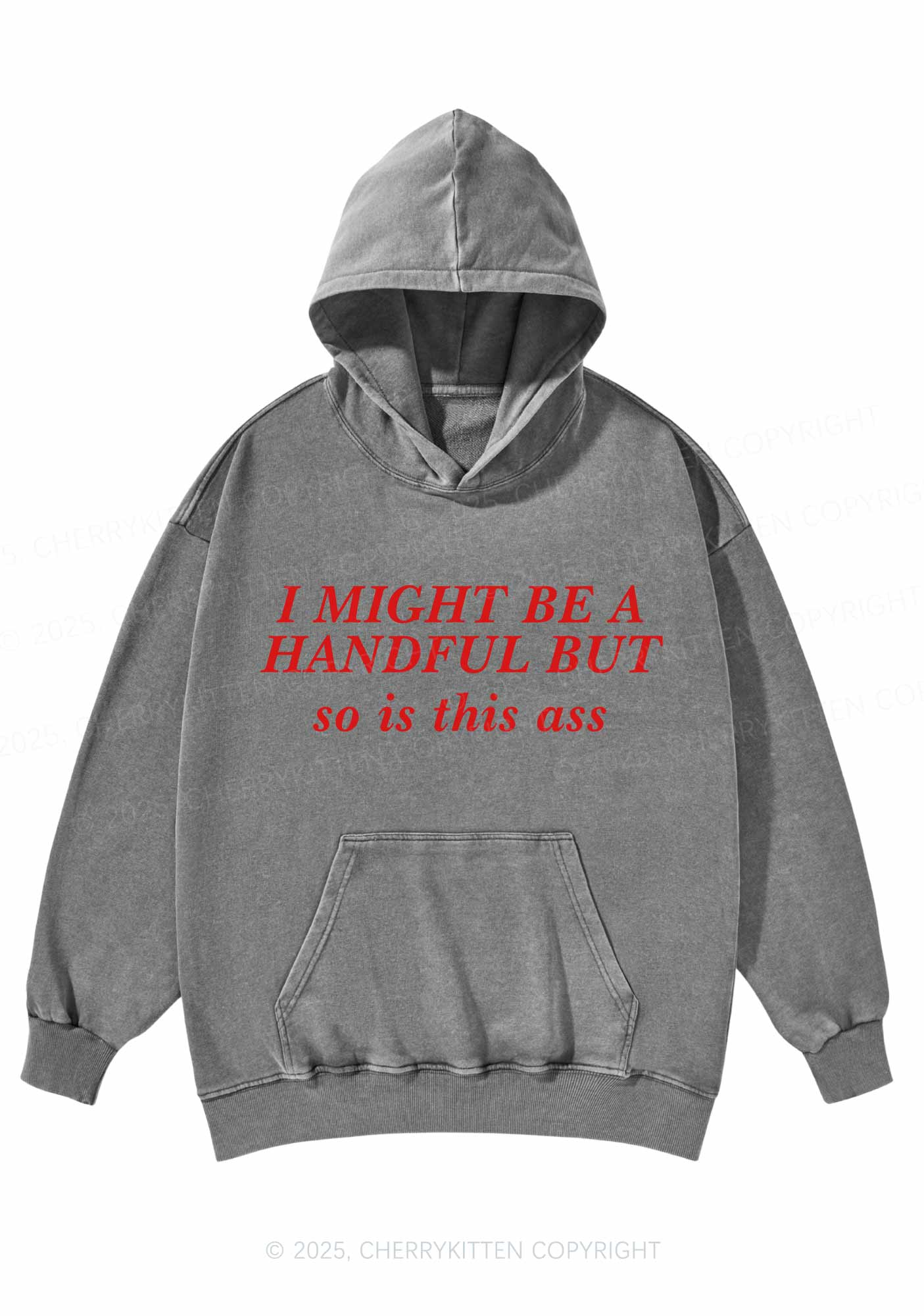 I Might Be Handful Y2K Washed Hoodie Cherrykitten - Image 5