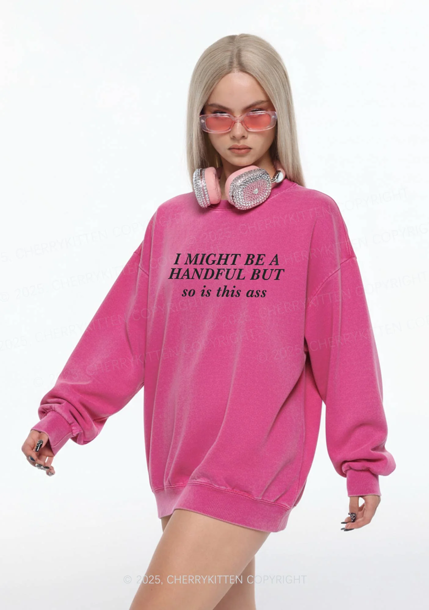 I Might Be Handful Y2K Washed Sweatshirts Cherrykitten - Image 2
