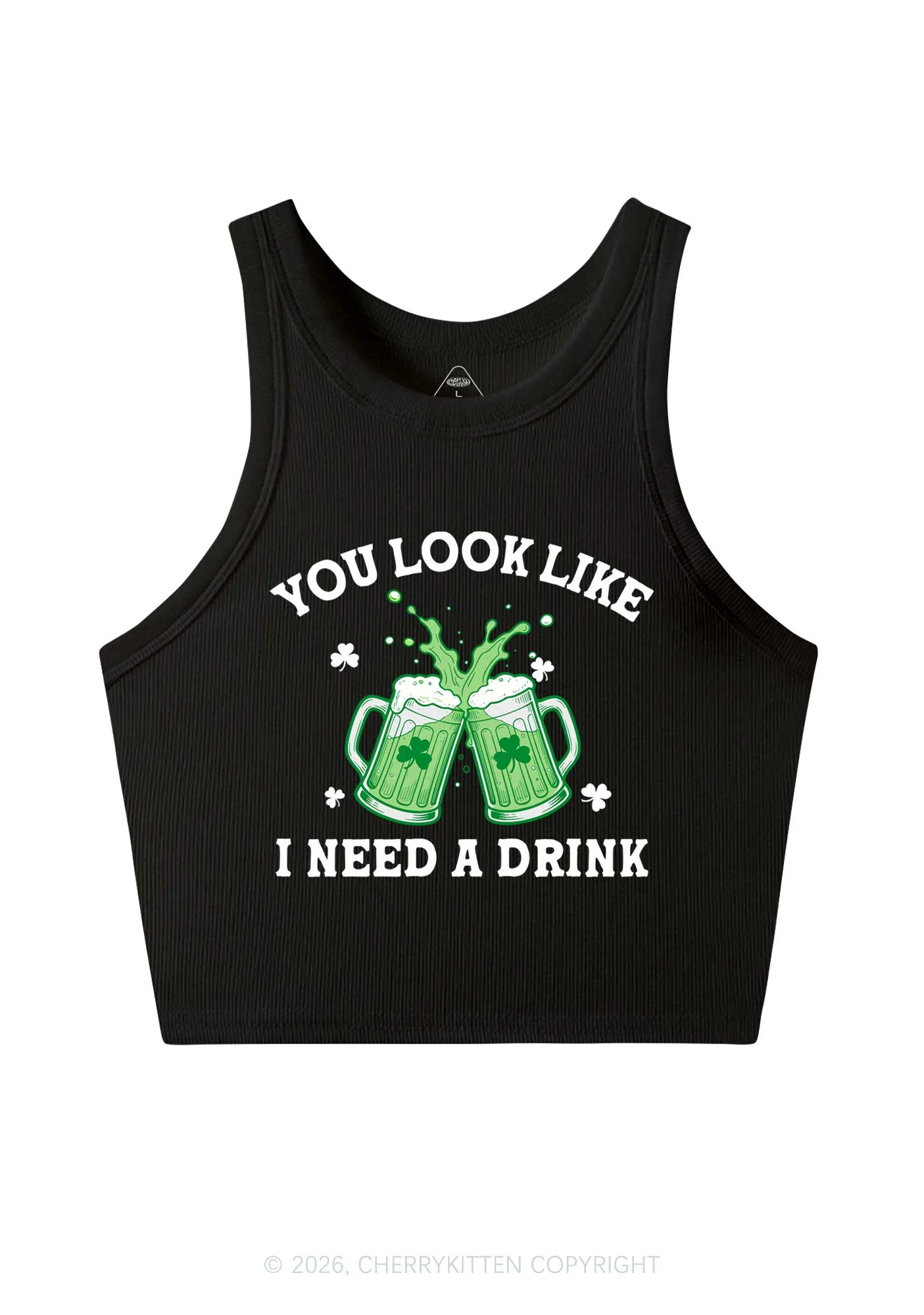 I Need A Drink St Patricks Y2K Crop Tank Top Cherrykitten - Image 3