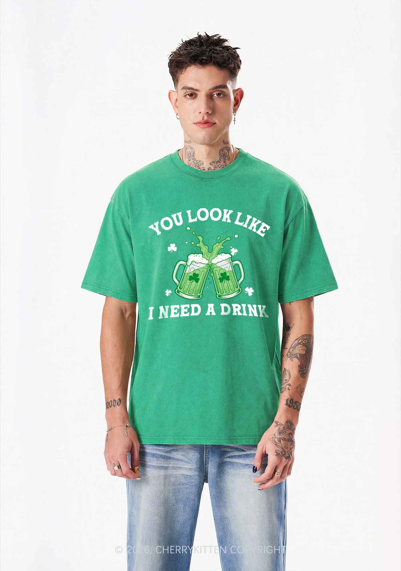 I Need A Drink St Patricks Y2K Shirts Washed Tee Cherrykitten - Image 2