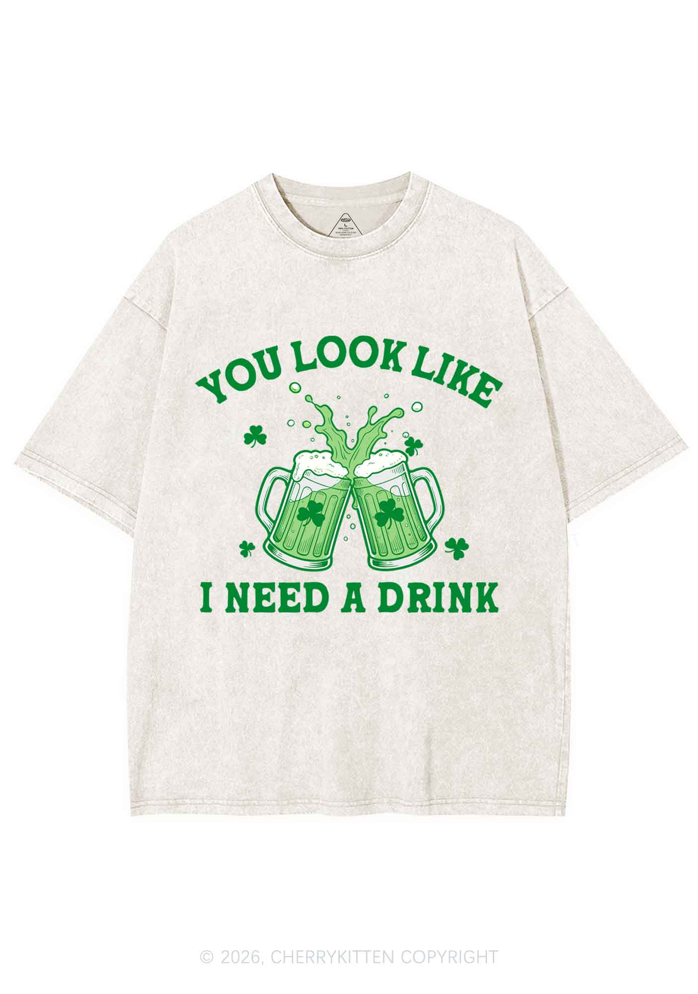 I Need A Drink St Patricks Y2K Shirts Washed Tee Cherrykitten - Image 3