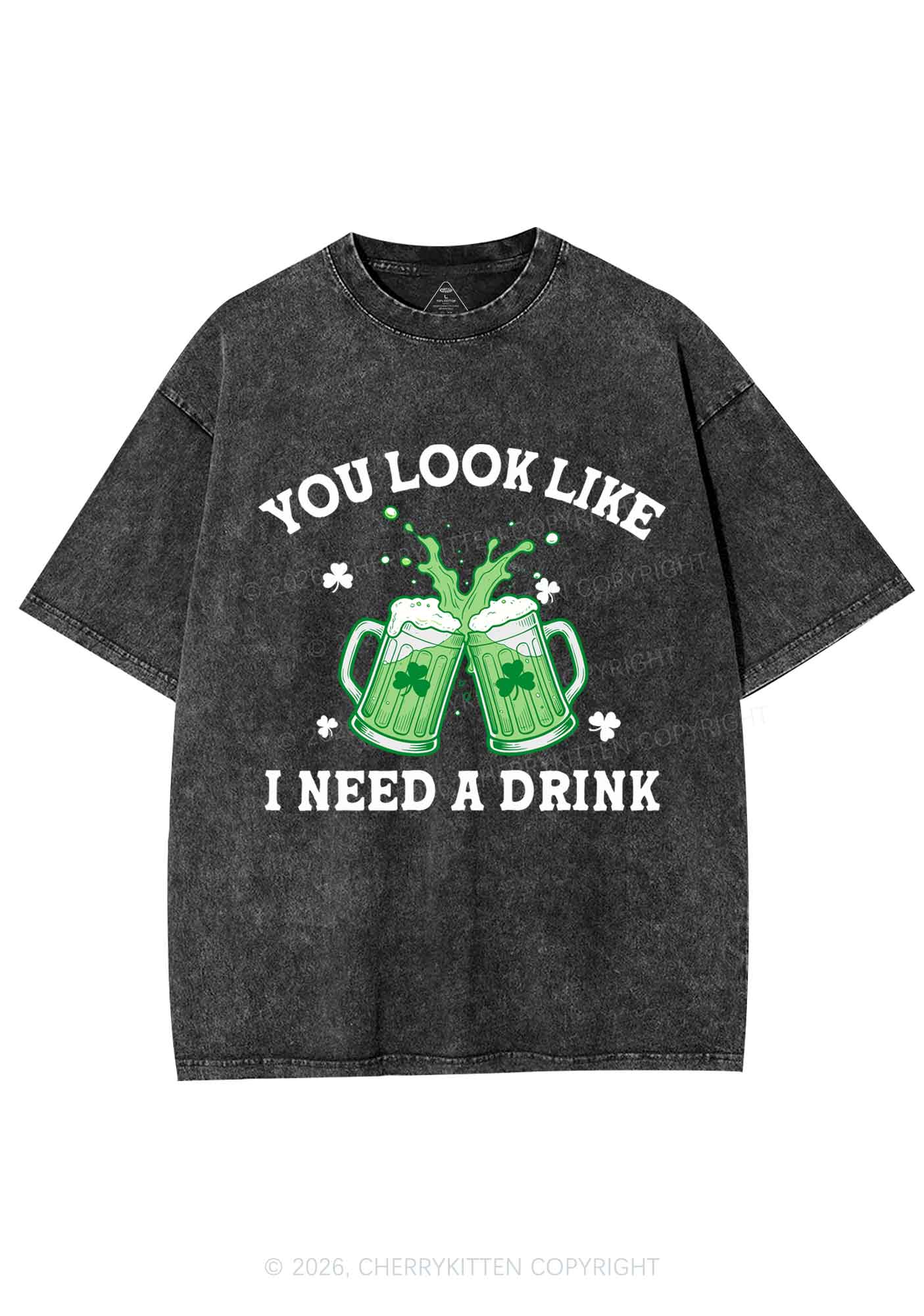 I Need A Drink St Patricks Y2K Shirts Washed Tee Cherrykitten - Image 4