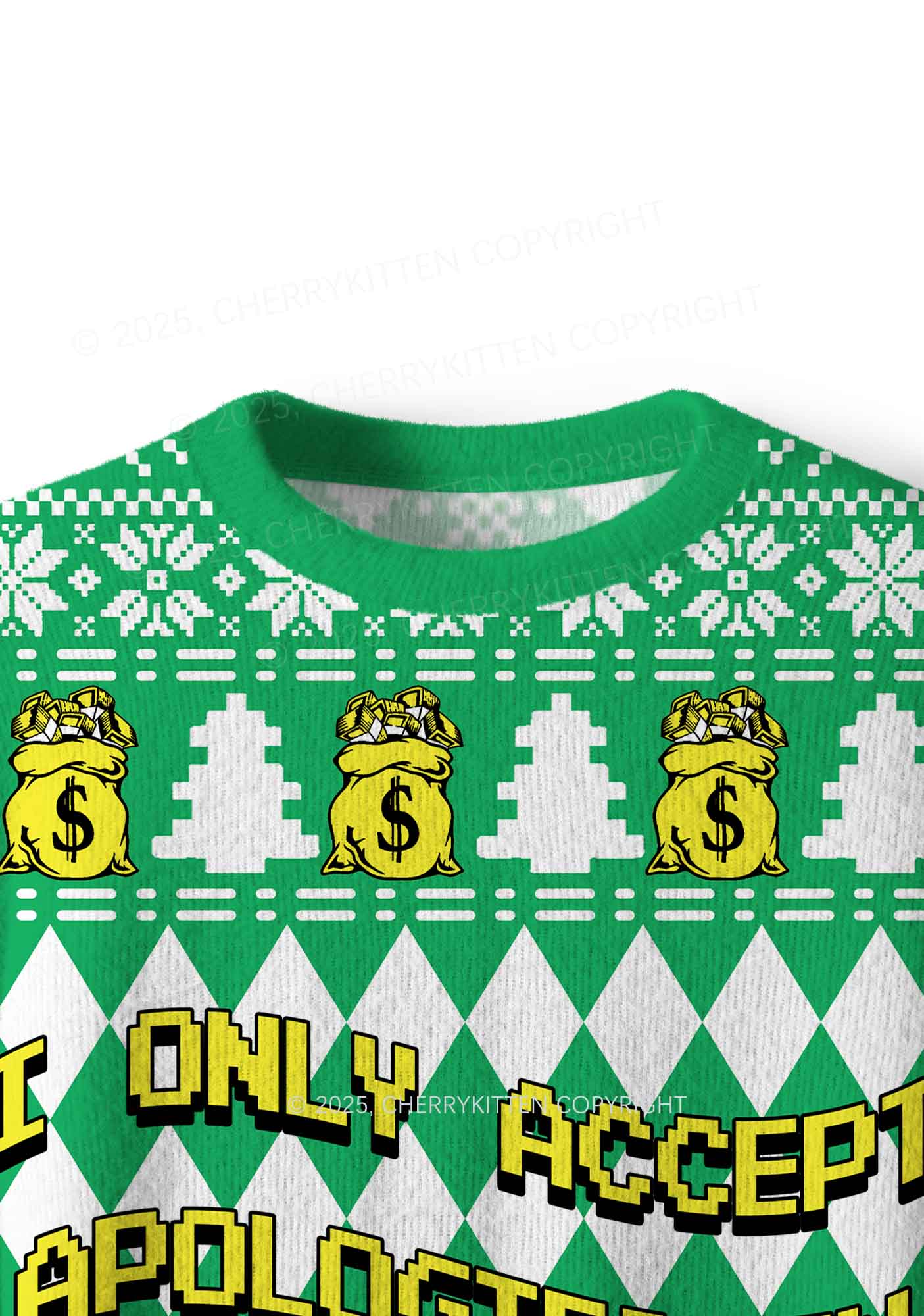 I Only Accept Apologies In Cash Y2K Christmas Knit Sweatshirt Cherrykitten - Image 4