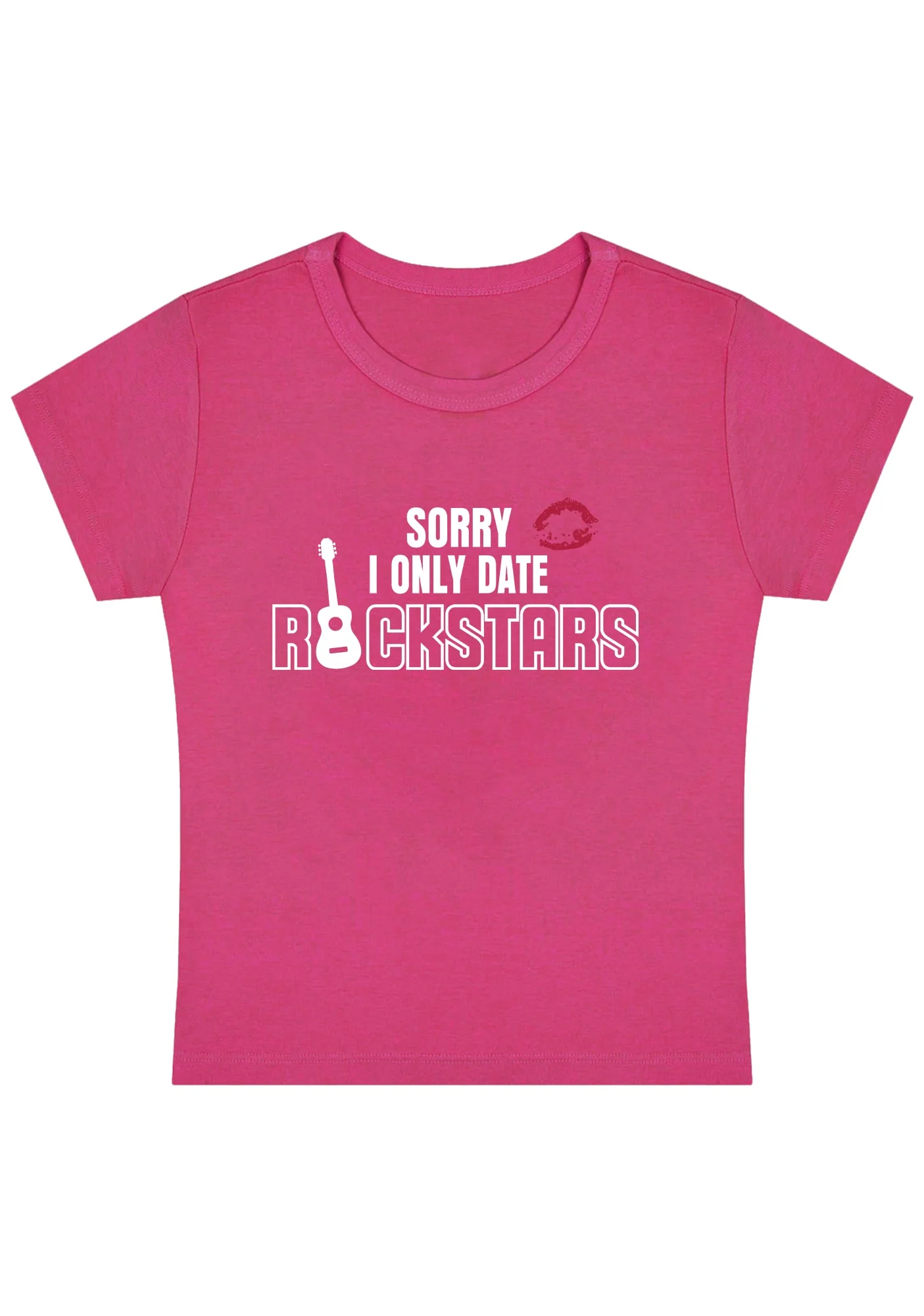 I Only Date Rockstars Lip Print Y2K Baby Tee - Image 3