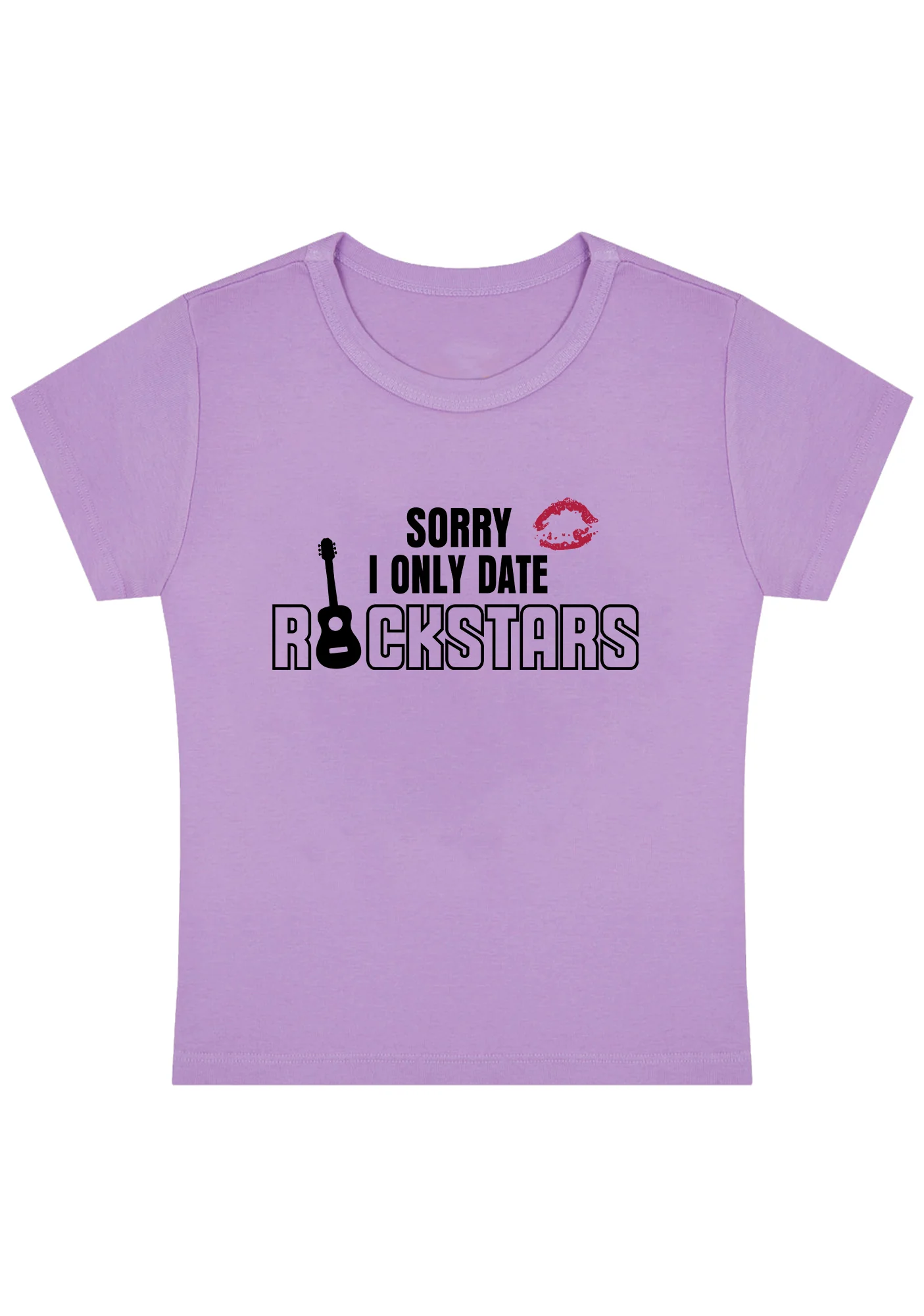 I Only Date Rockstars Lip Print Y2K Baby Tee - Image 4